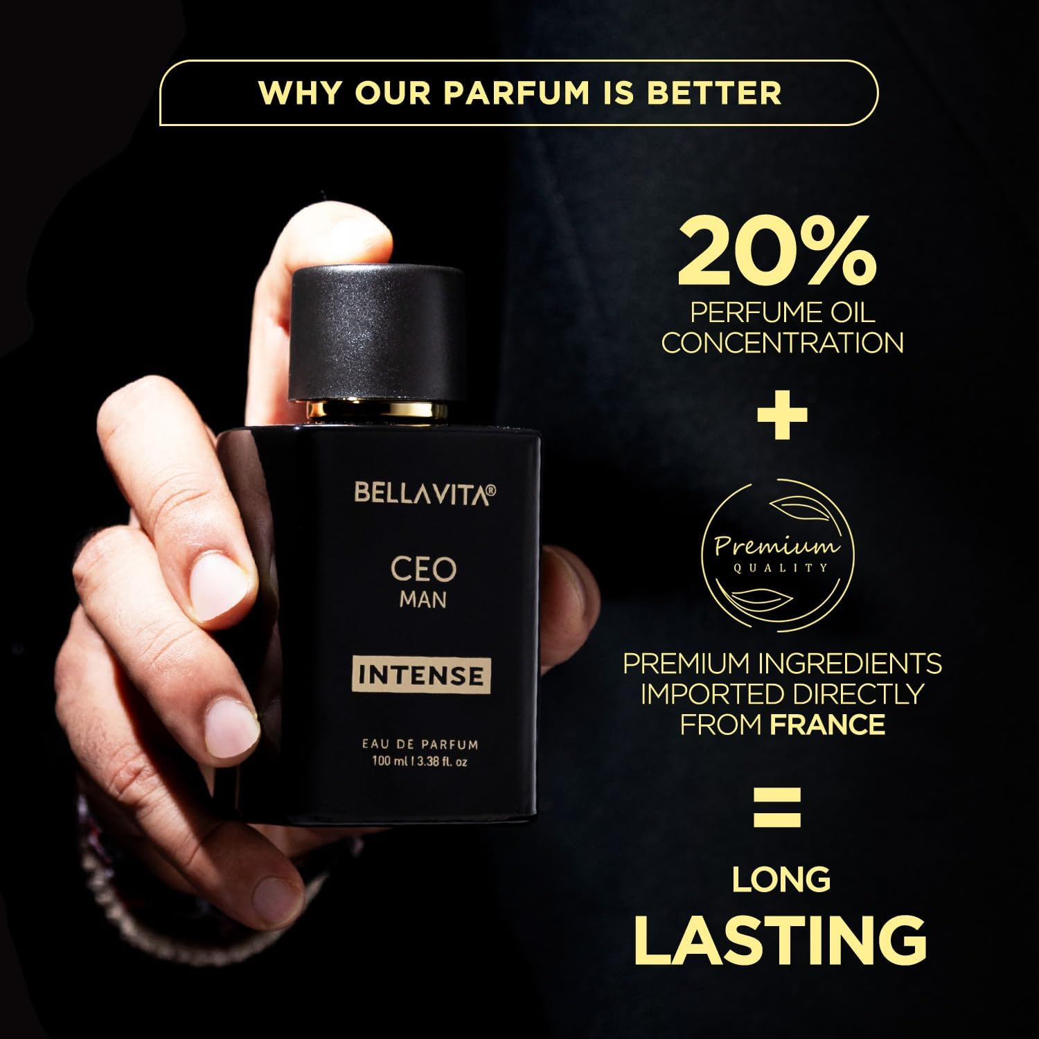 Bella Vita Luxury CEO Men's Intense Eau De Parfum - 100ml | Bergamot, Lavender & Orchid Fragrance | Woody & Musky Long Lasting Cologne | Perfect for Business Meetings, Date Nights & Special Occasions