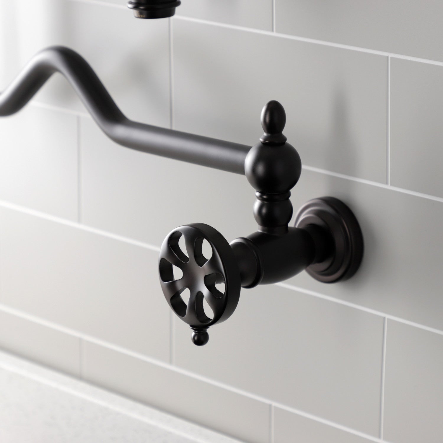 Belknap KS2105RX Oil Rubbed Bronze Two Handle Wall Mount Pot Filler Faucet - Ideal for Kitchen Sink, Stove Area & Cooking Stations