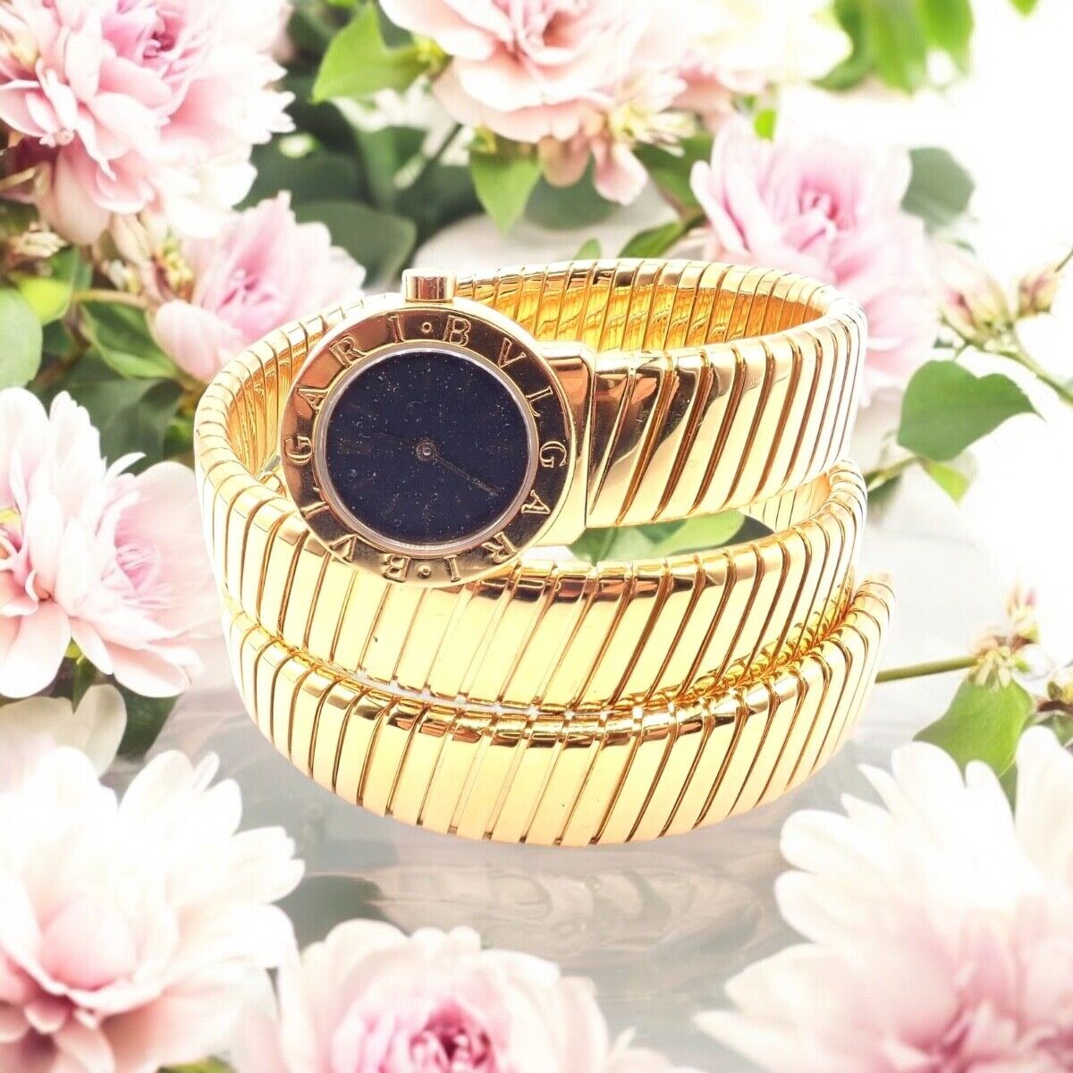 Authentic Bulgari 18k Yellow Gold Tubogas Serpent Bracelet Watch - Luxury Italian Jewelry for Women, Perfect for Gifts & Special Occasions