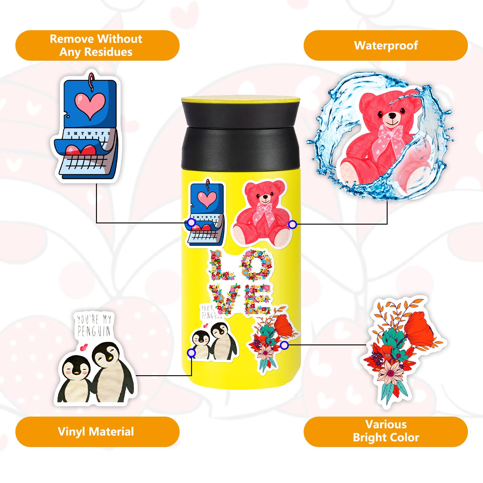 100PCS Heart Stickers for Valentine's Day - Unique Non-Repeating Love Stickers, Romantic Party Decorations, DIY Scrapbooking & Gift Wrapping Supplies - Perfect for Valentine's Gifts, Cards, Journals, and Party Favors