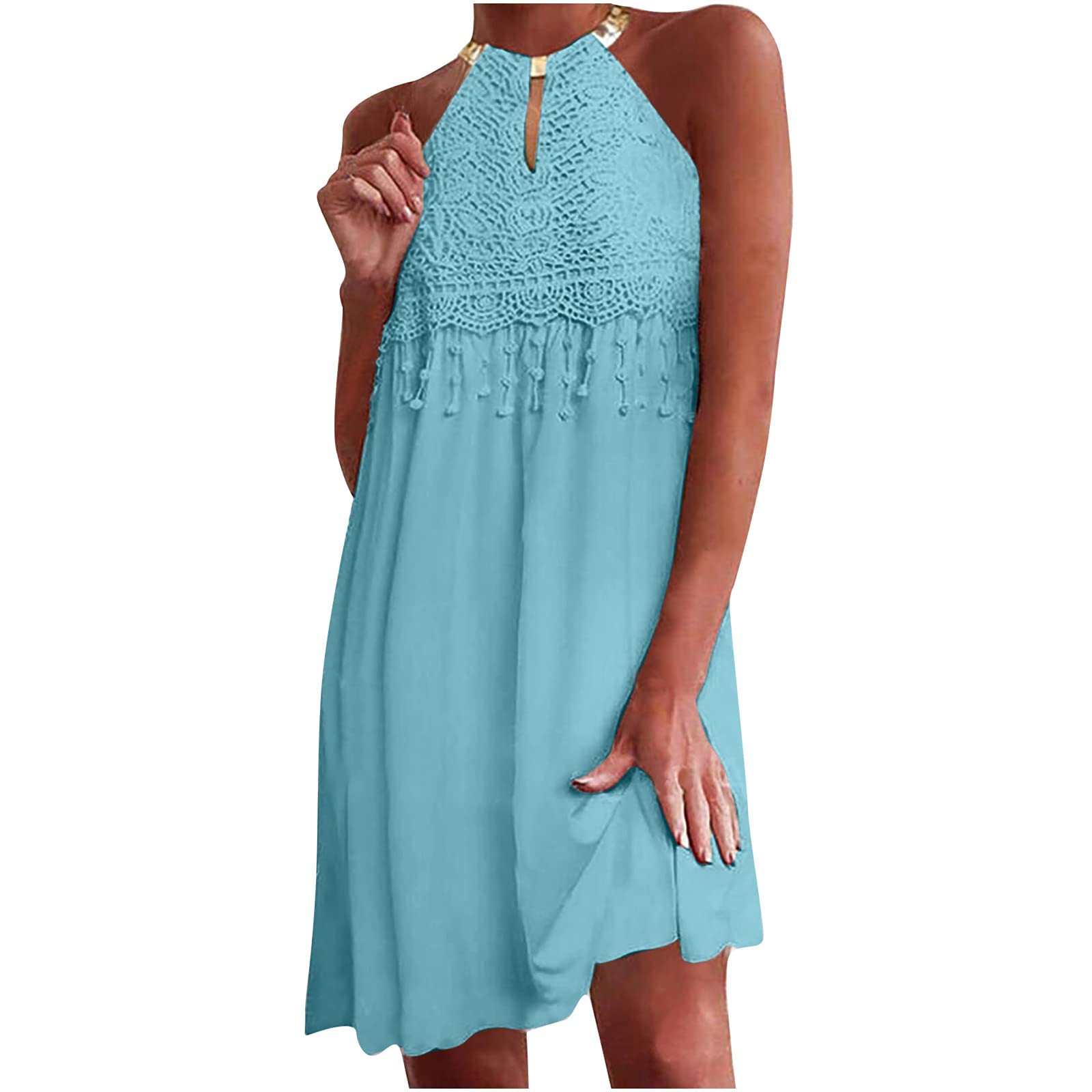 Elegant White Women's Summer Dress 2022 - Stylish Halter Neck Lace Sleeveless Gown for Party, Evening, Wedding & Special Occasions
