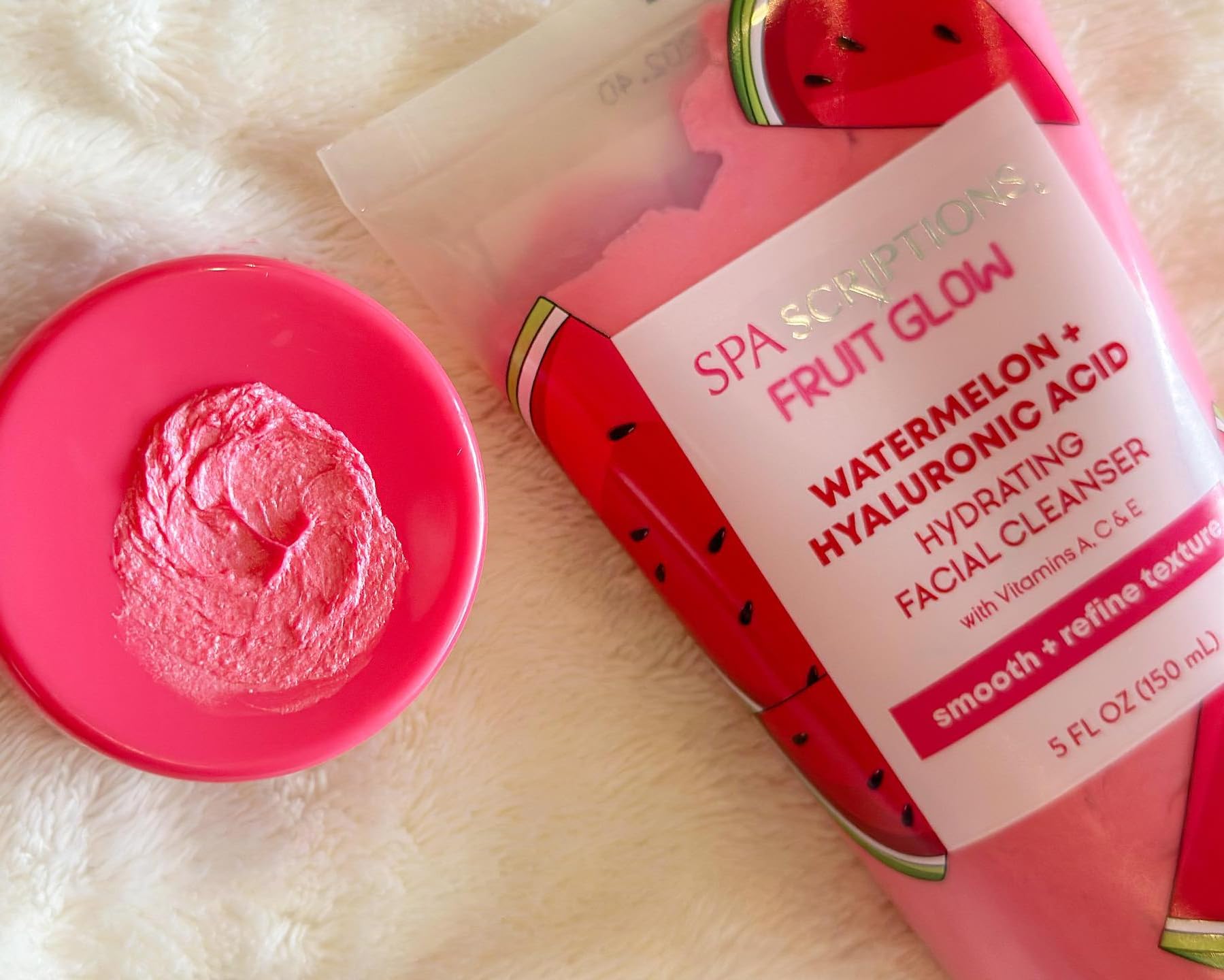 SpaScriptions Fruit Glow Watermelon & Hyaluronic Acid Hydrating Facial Cleanser 5 Oz - Gentle Foaming Face Wash for Dry & Sensitive Skin, Perfect for Morning & Night Skincare Routine