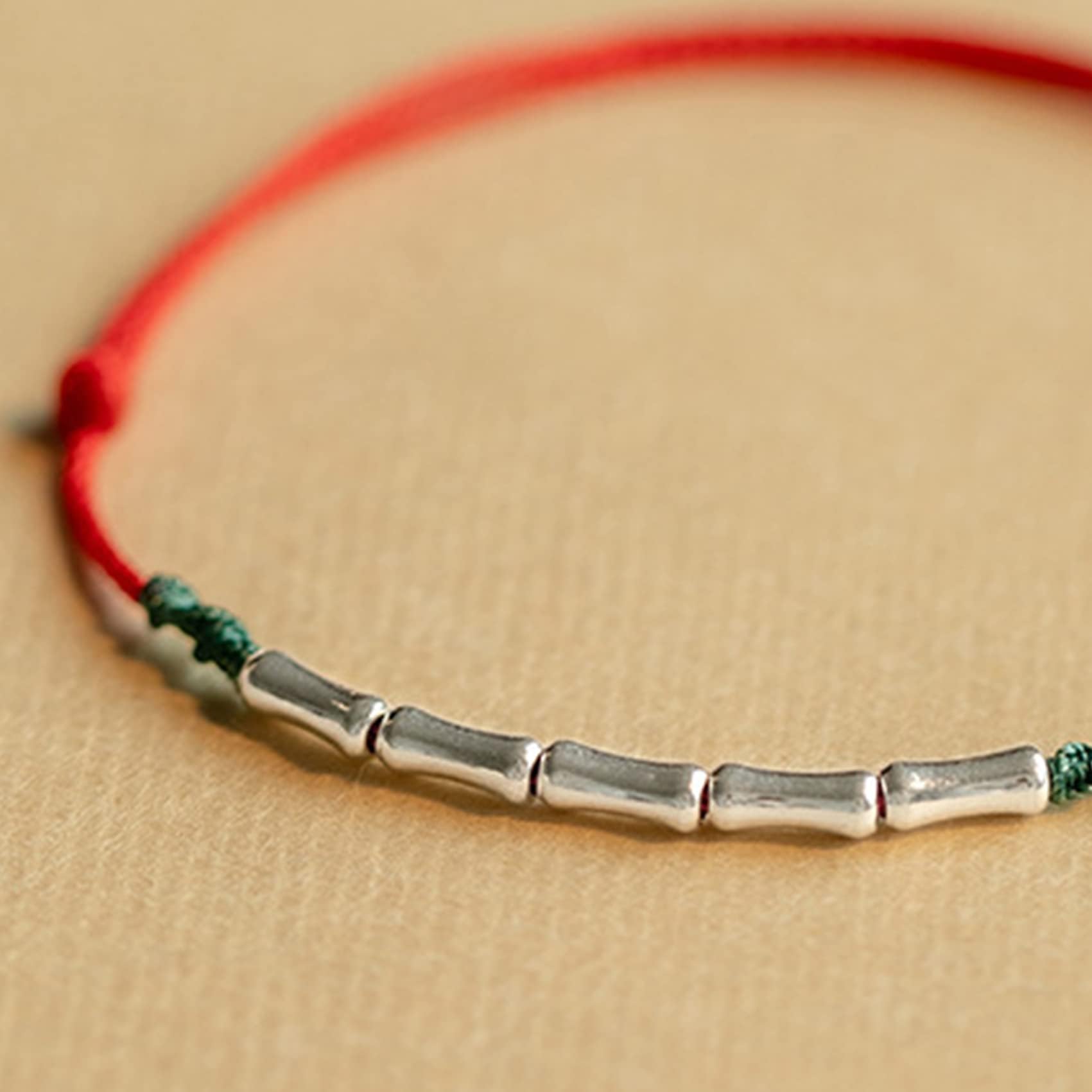 Feng Shui Bracelet - Sterling Silver Adjustable Lucky Red String Bracelet for Men & Women - Handmade Tibetan Buddhist Anklet for Good Luck & Protection - Perfect for Meditation, Yoga & Daily Wear