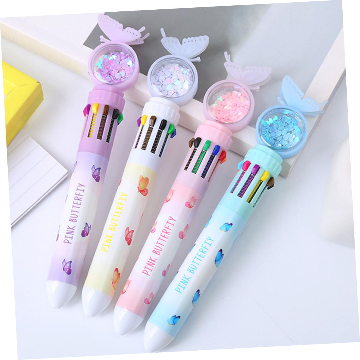 DIYEAH 4-Piece Butterfly Shimmer Ballpoint Pen Set - Vibrant Multi-Color Gel Pens for School, Office & Creative Writing - Perfect Gift for Students, Boys & Girls (Ideal for Note Taking, Journaling & Art Projects)