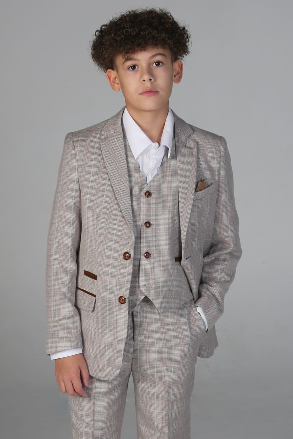 Boys' Leo Beige 3-Piece Suit Set | Formal Blazer, Vest & Pants | Perfect for Weddings, Parties & Special Occasions