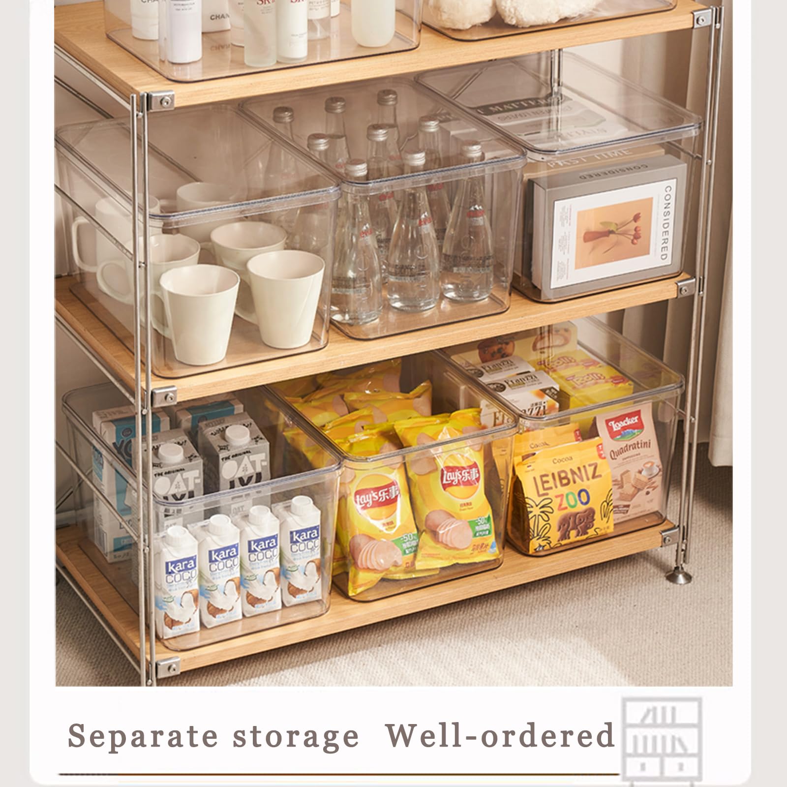 Clear Plastic Storage Bins with Lids - 4 Pack for Snacks, Cosmetics & Organizing