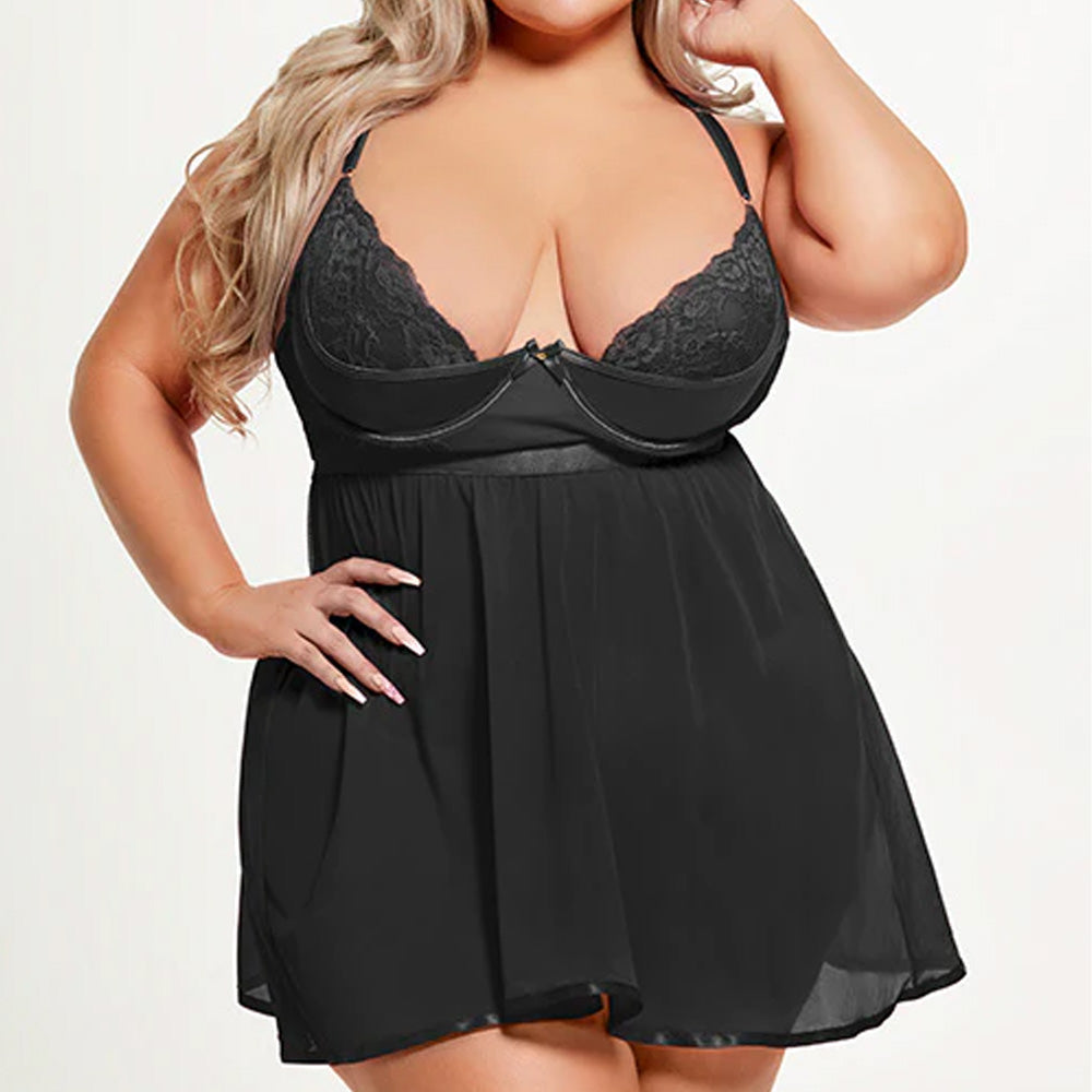 Sexy Open Back Babydoll & G-String Lingerie Set for Curvy Women - House of Desire Natasha - Perfect for Romantic Nights & Special Occasions