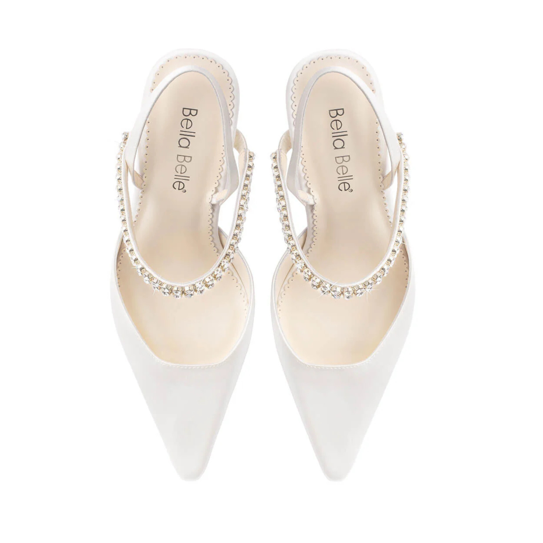Campbell Crystal Strap Spool Heel Slingback Sandals - Ivory Women's Dress Shoes for Weddings, Parties & Evening Events