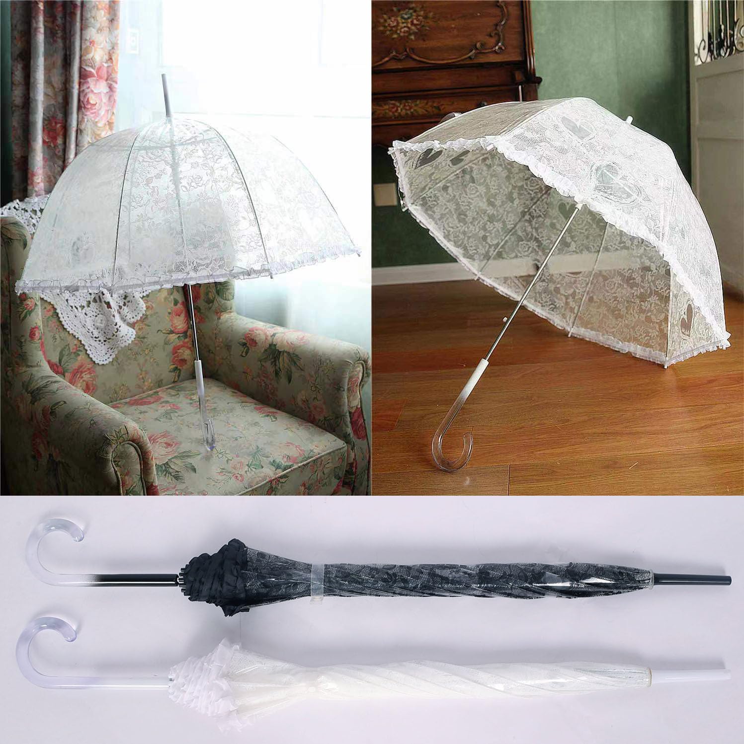 Vintage Wedding Bridal Umbrella - Chesoon Elegant Plastic Lace Parasol with 8 Ribs, Lightweight Windproof Dome Canopy for Outdoor Ceremonies, Photo Shoots & Garden Parties
