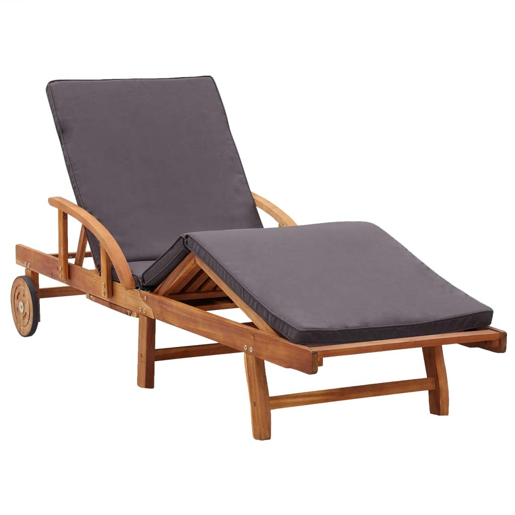 Premium Acacia Wood Outdoor Chaise Lounge Chair with Cushions - Adjustable Reclining Patio Sun Lounger 78.7