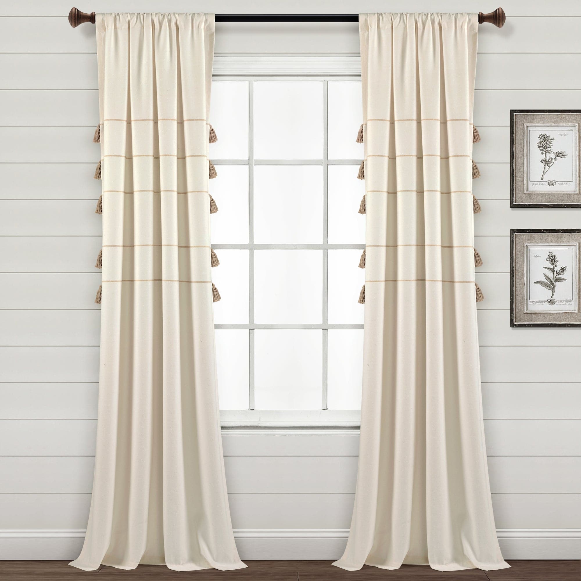 Farmhouse Boho Stripe Woven Tassel Window Curtains - Yarn Dyed Recycled Cotton Blend Panel Set (2 Pack) for Living Room, Bedroom & Dining Room Decor