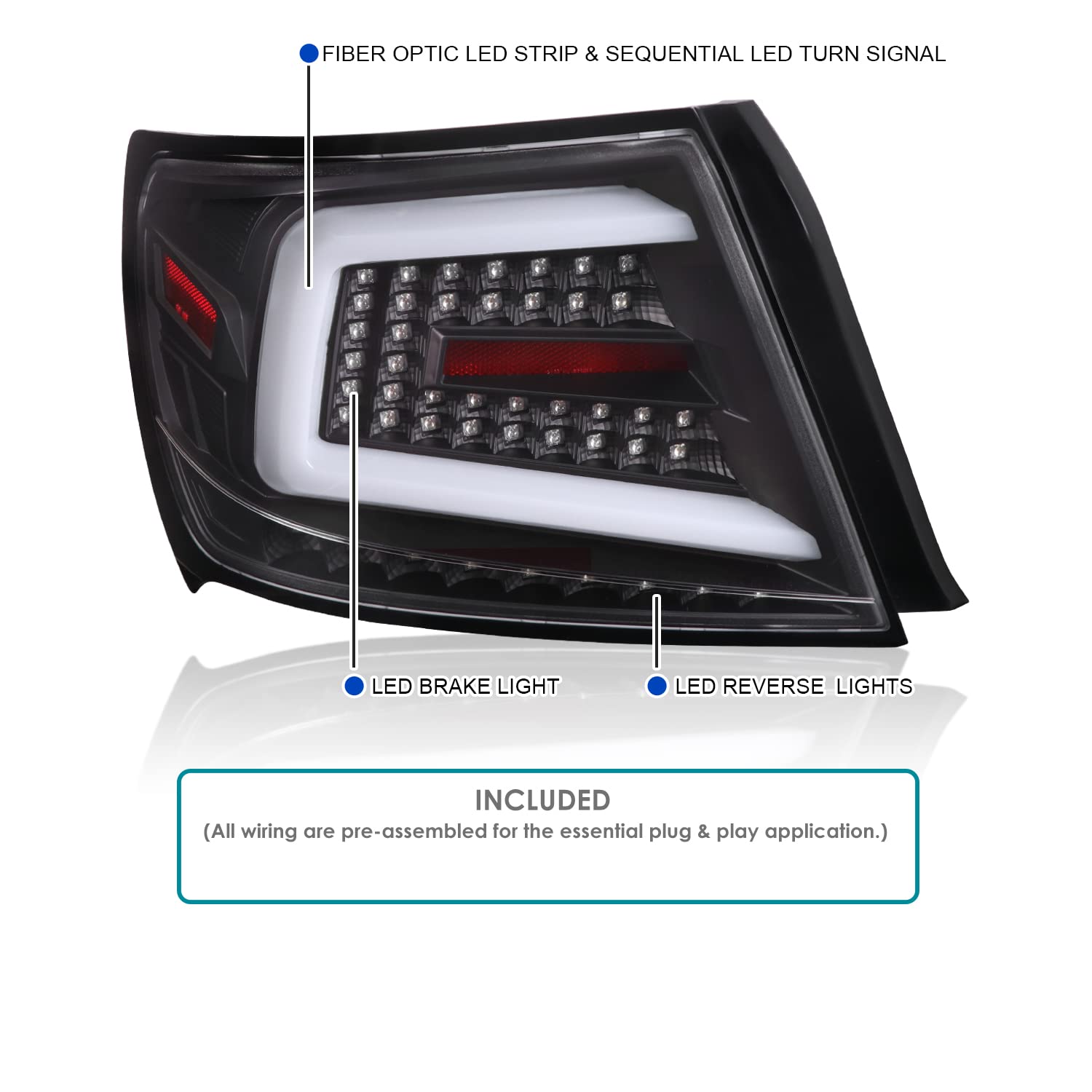 Spec-D Tuning Black Sequential LED Tail Lights with White LED Bar for 2008-2011 Subaru Impreza & WRX - Left & Right Pair Assembly - Upgrade Your Ride for Night Driving & Car Shows