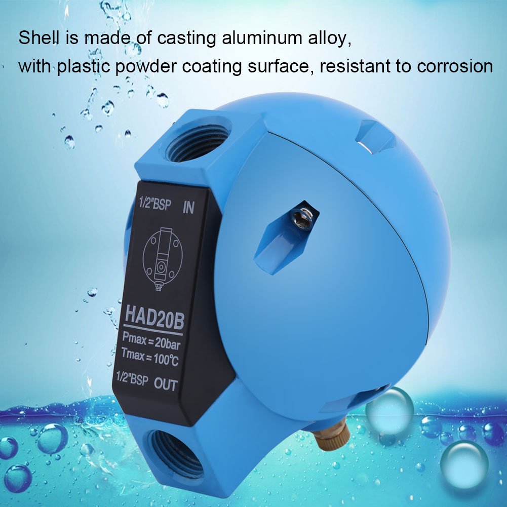 1/2BSP Round Float Drain Valve HAD20B - 400L/H 20Bar Automatic Condensate Drain for Compressed Air Systems | Industrial Air Compressor, HVAC & Pneumatic Equipment Use