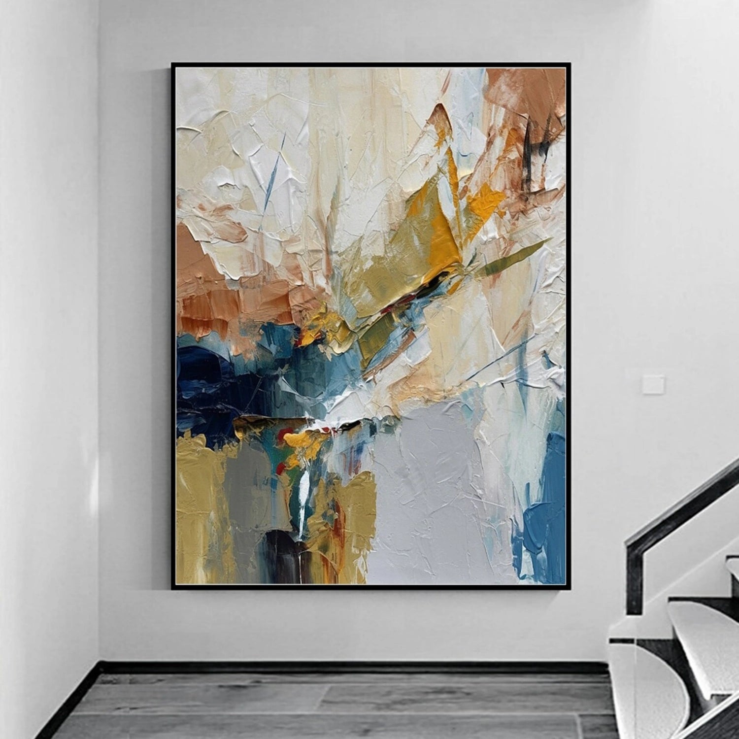 Custom Square Abstract Painting #AB 322 - Handmade Modern Wall Art for Living Room, Bedroom & Office Decor