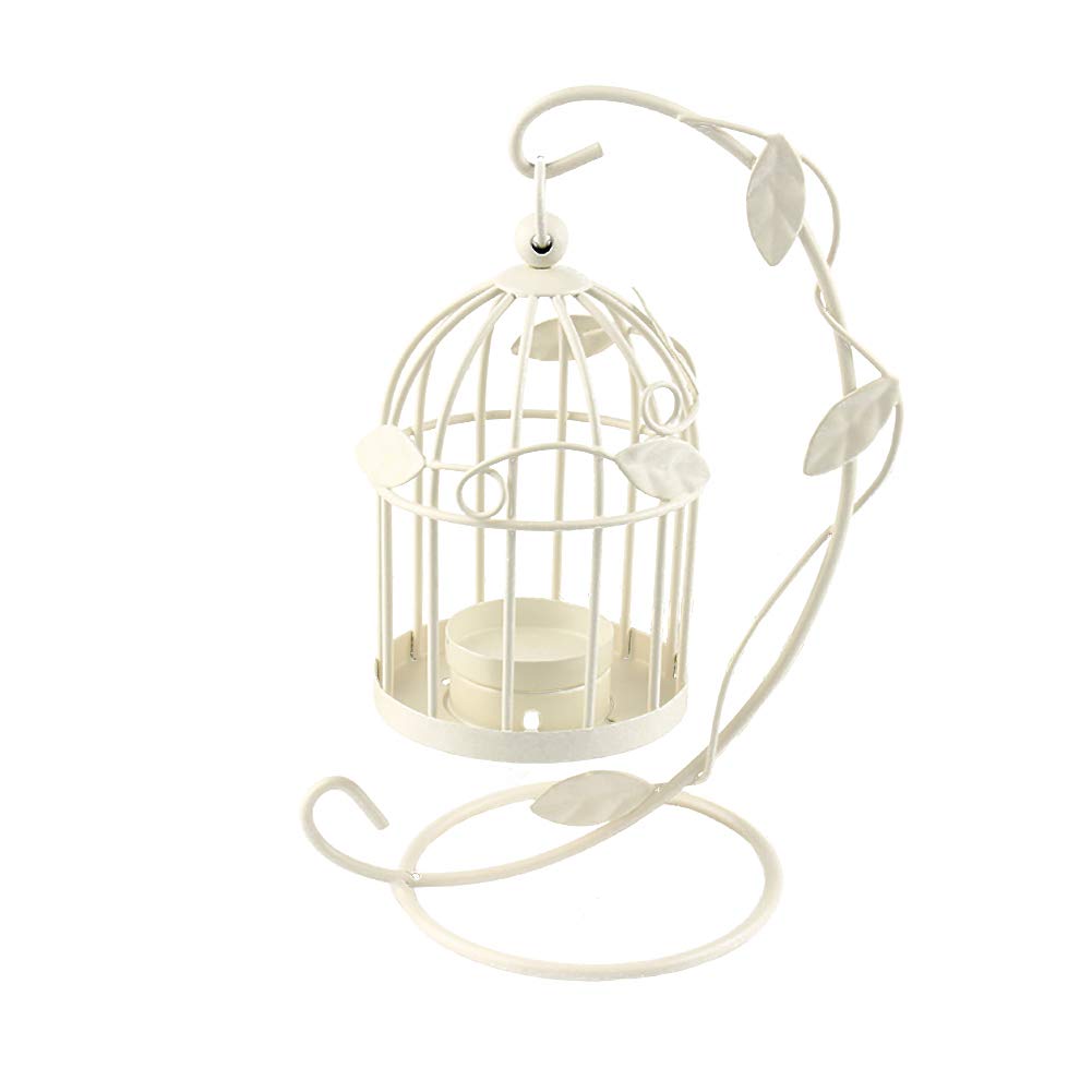 Vintage Iron Birdcage Tealight Candle Holder - Hanging Candlestick Lantern for Wedding, Party, Home & Table Decor - White | Perfect for Romantic Dinners, Garden Parties & Indoor/Outdoor Ambiance
