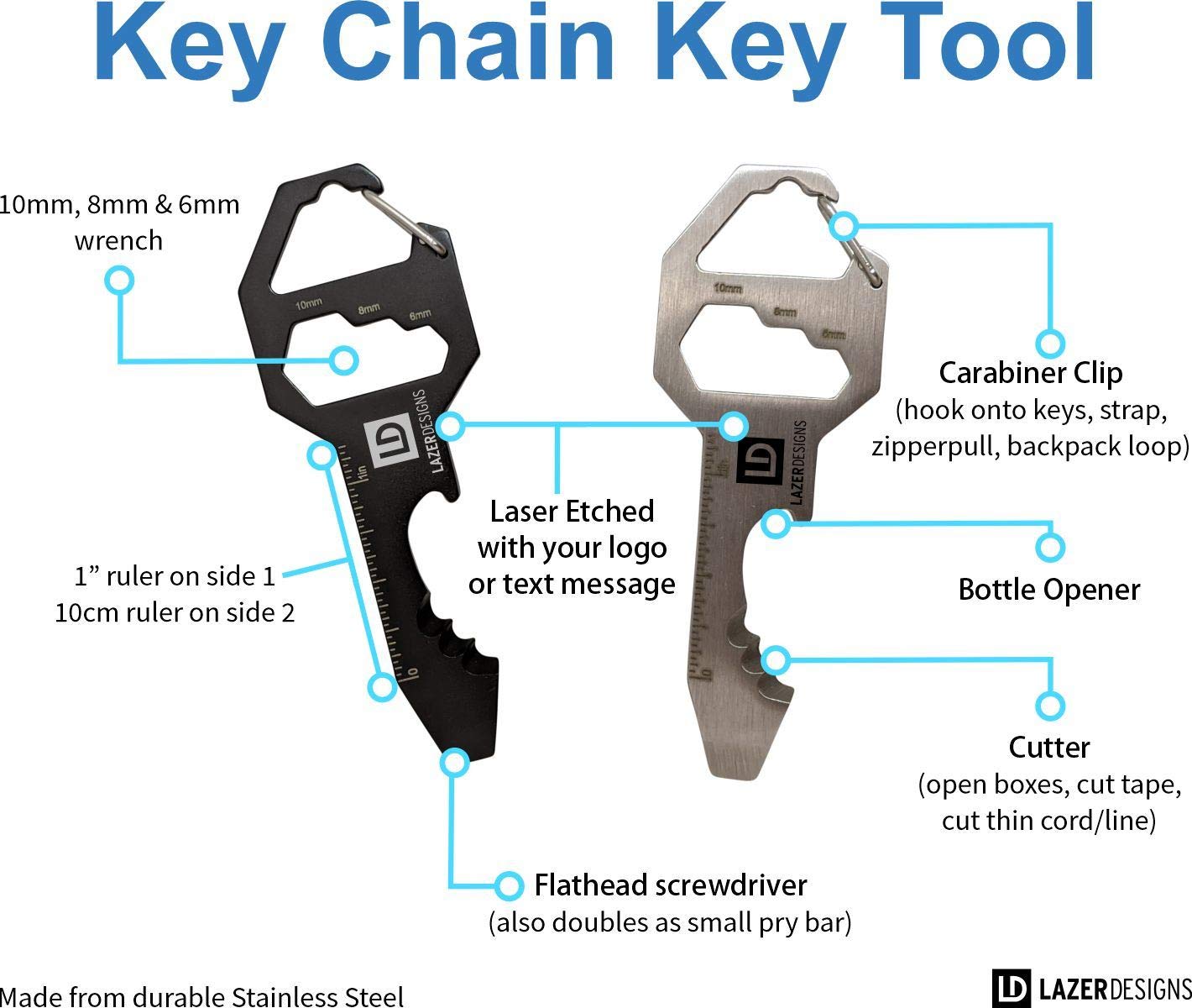 6-in-1 Stainless Steel Multitool Keychain with Engraving - Screwdriver, Bottle Opener, Knife, Ruler & Wrench - Perfect for Camping, Hiking, DIY & Emergency Survival Kit