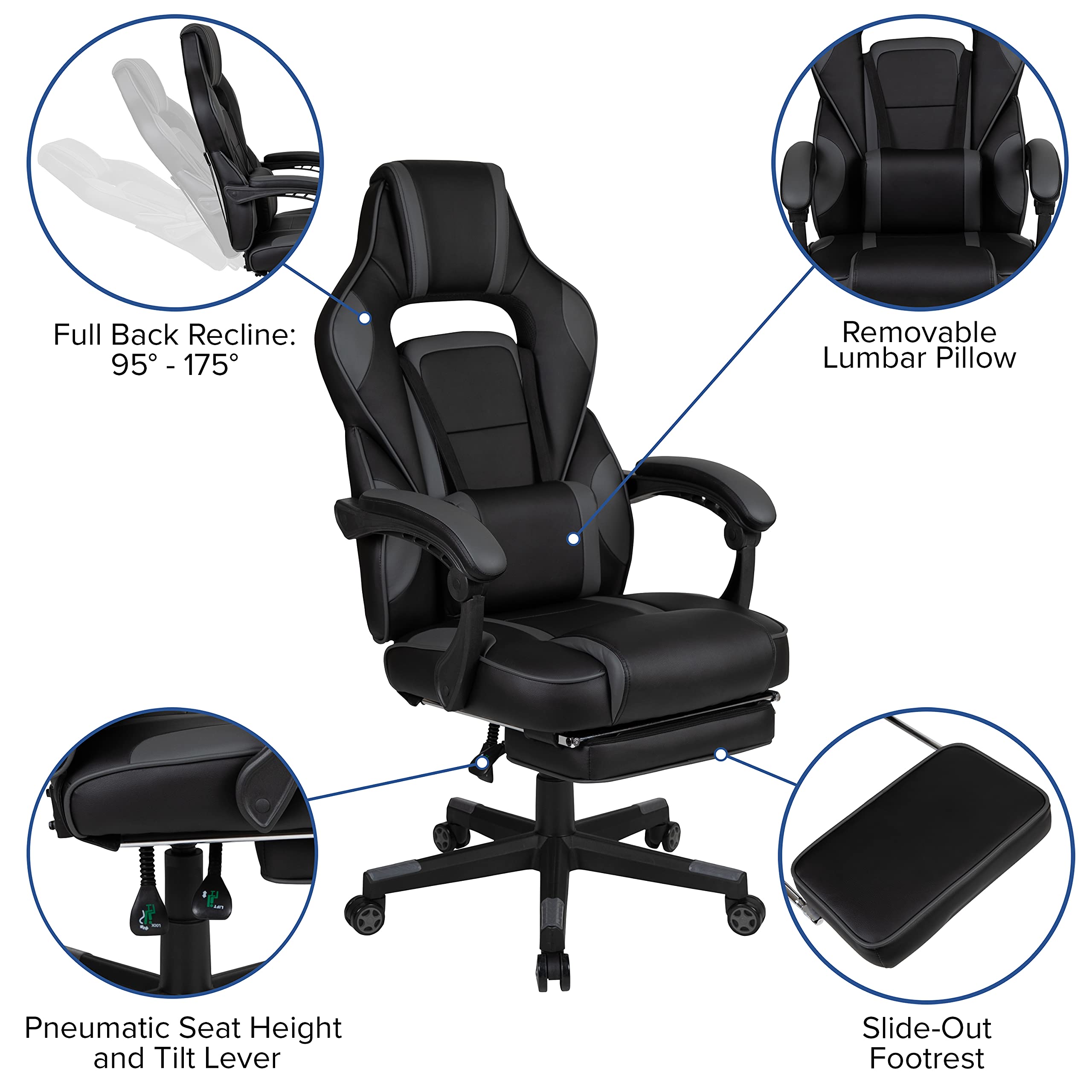 Flash Furniture Optis Black Gaming Desk with Cup Holder, Headphone Hook & Monitor Stand - Ergonomic Gaming Chair with Reclining Back, Adjustable Arms & Footrest - Perfect for PC Gaming, Streaming & Home Office Setup