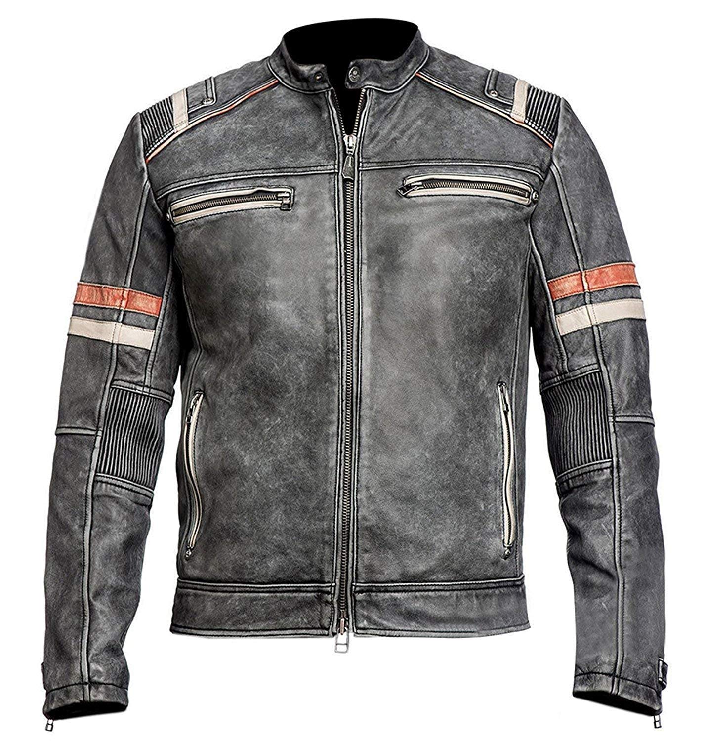 Vintage Distressed Black Cafe Racer Leather Jacket for Men - XL | Retro Biker Motorcycle Jacket | Perfect for Riding, Casual Wear & Vintage Fashion