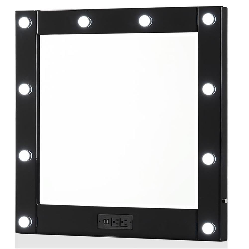 Furniture of America Lita Contemporary Wood Vanity Mirror with LED Bulbs - Black Modern Dressing Mirror for Bedroom & Bathroom Makeup Station