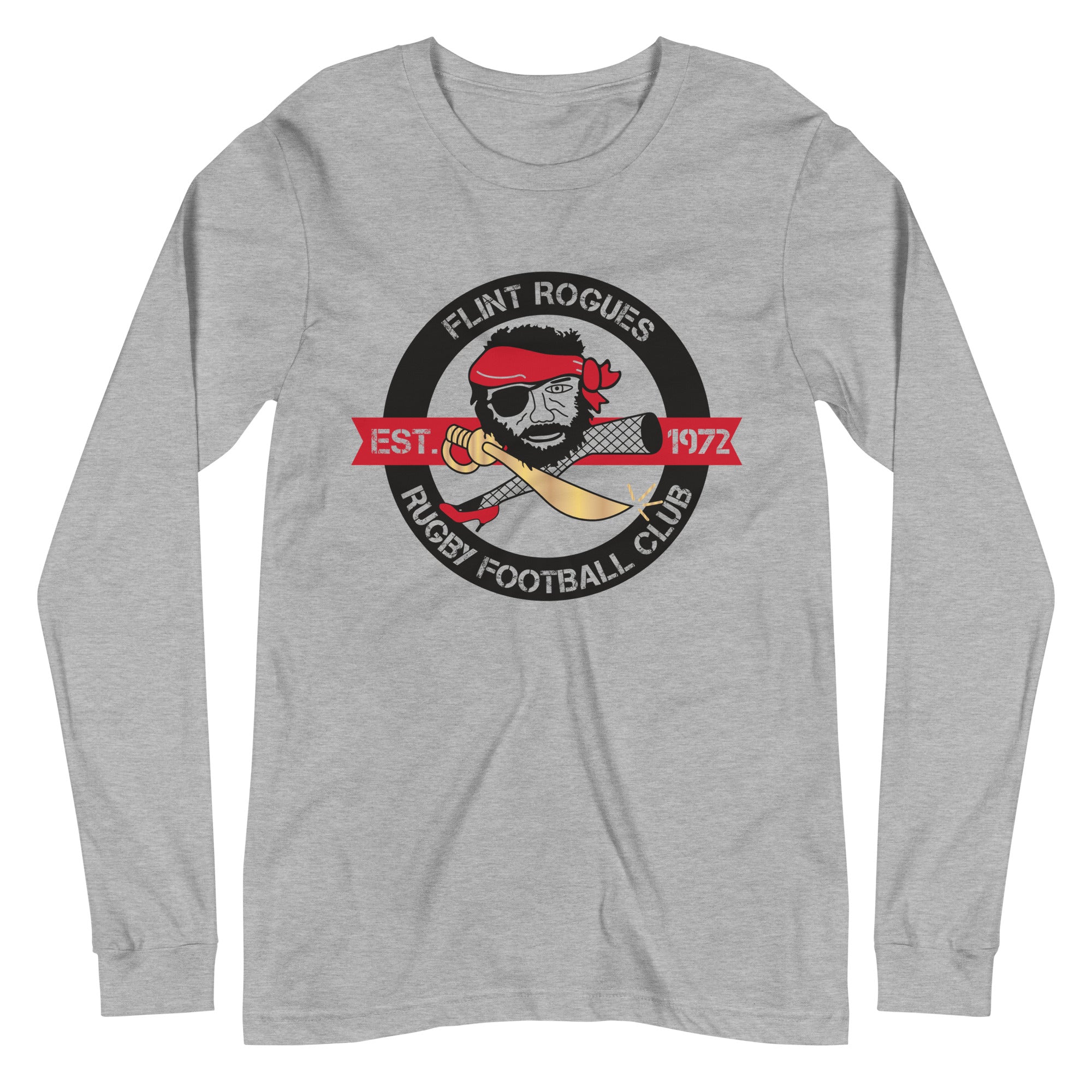 Flint Rogues RFC Long Sleeve Social T-Shirt for Men - Comfortable Cotton Crewneck Tee for Casual Wear, Sports & Outdoor Activities