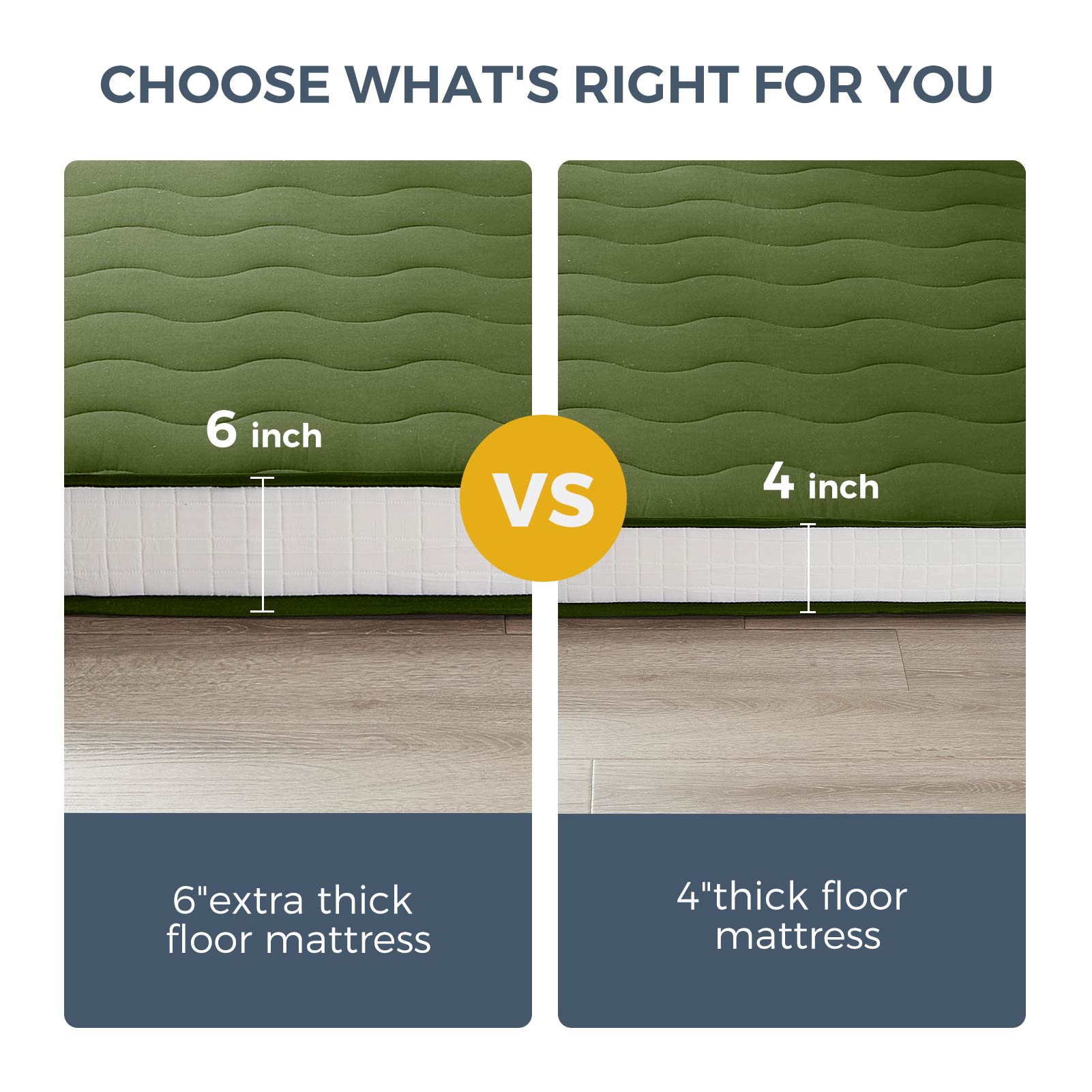 MAXYOYO 6-Inch Extra Thick Japanese Floor Futon Mattress - Premium Diamond Quilting Design for Bedroom, Guest Room & Small Spaces - Green (Queen Size) | Ideal for Apartments, Dorms, Sleepovers & Minimalist Living