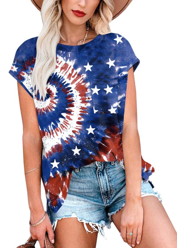 2024 Memorial Day Women's Fashion Crewneck T-Shirts - Casual Short Sleeve American Flag Summer Tops for Outdoor Activities, Beach, BBQ & Patriotic Events