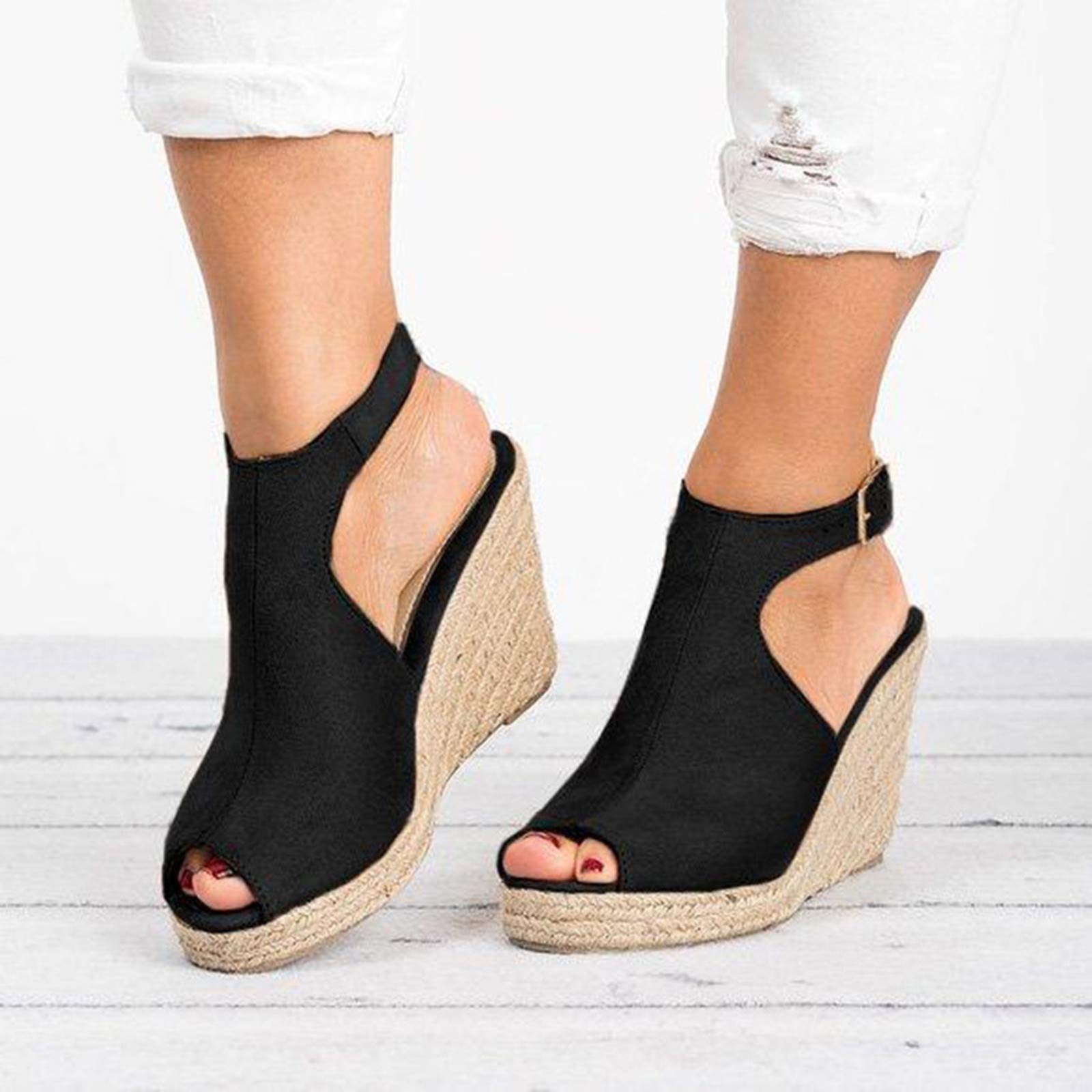 Women's Fashion Platform Wedge Sandals with Buckle Strap - Roman Style Casual Summer Shoes for Ladies - Perfect for Beach, Vacation, and Dressy Outfits