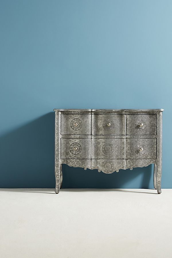 Hand Embossed 4-Drawer Dresser in German Silver | Vintage Metal Chest of Drawers for Bedroom, Living Room & Office Storage