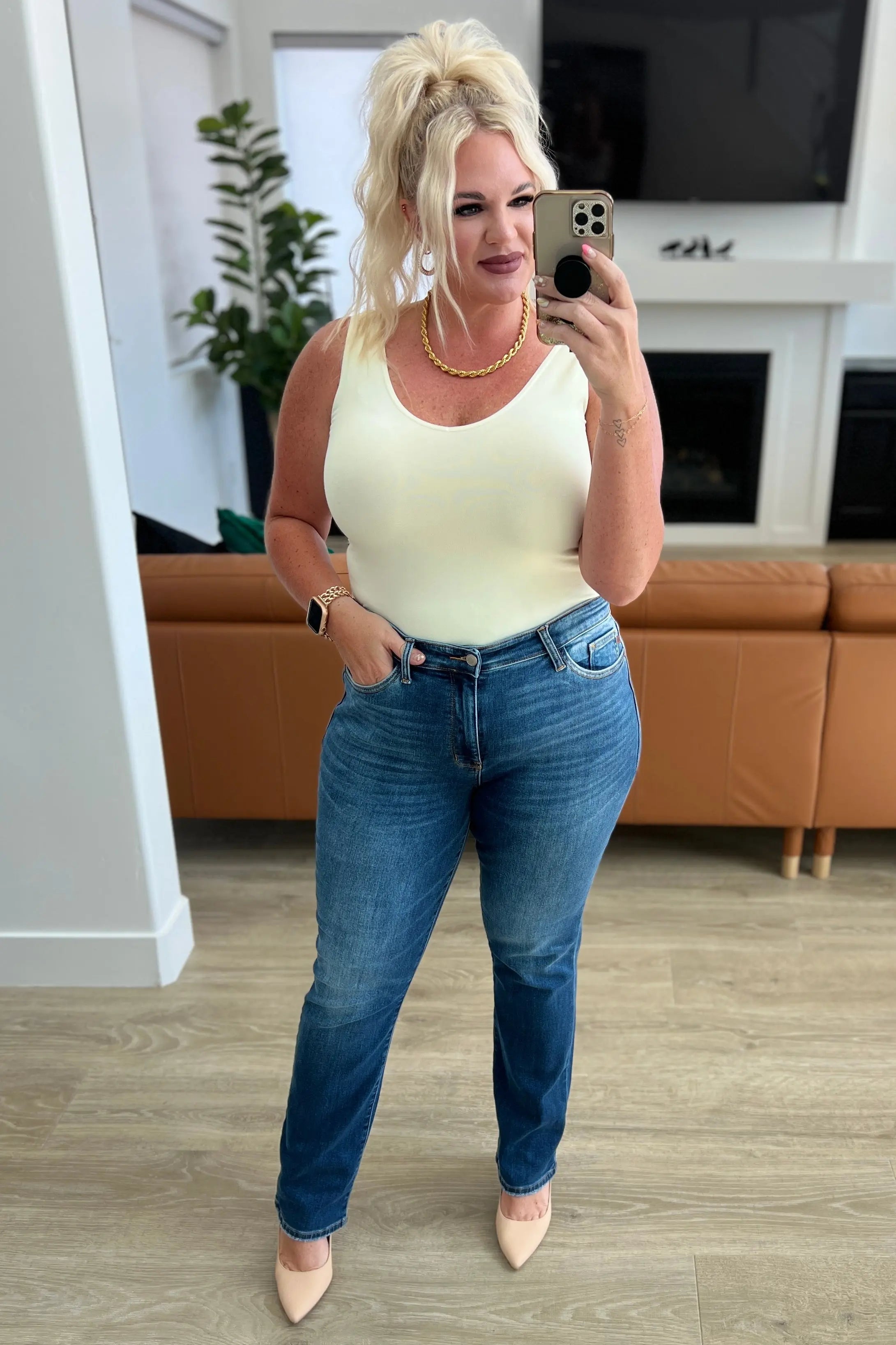 Estelle High Waist Thermal Straight Jeans for Women - Warm Winter Pants, Stretch Comfort Fit, Plus Size Options - Perfect for Cold Weather & Outdoor Activities