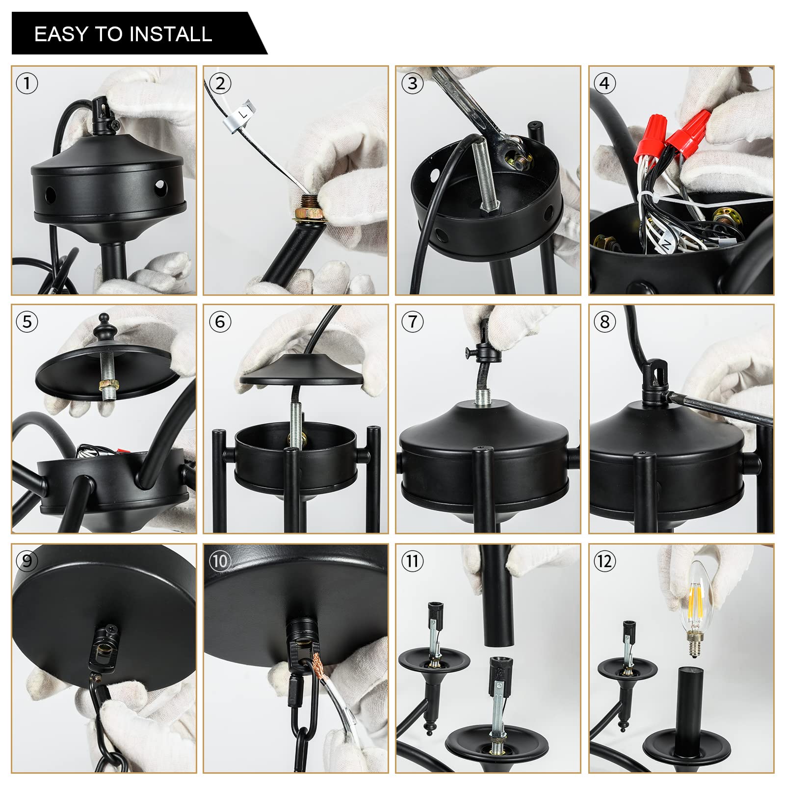 8-Light Black Iron Farmhouse Chandelier - Industrial Candle Pendant Light Fixture for Dining Room, Living Room, Bedroom & Kitchen Island | Rustic Ceiling Lighting for Modern Homes, Restaurants & Wedding Venues