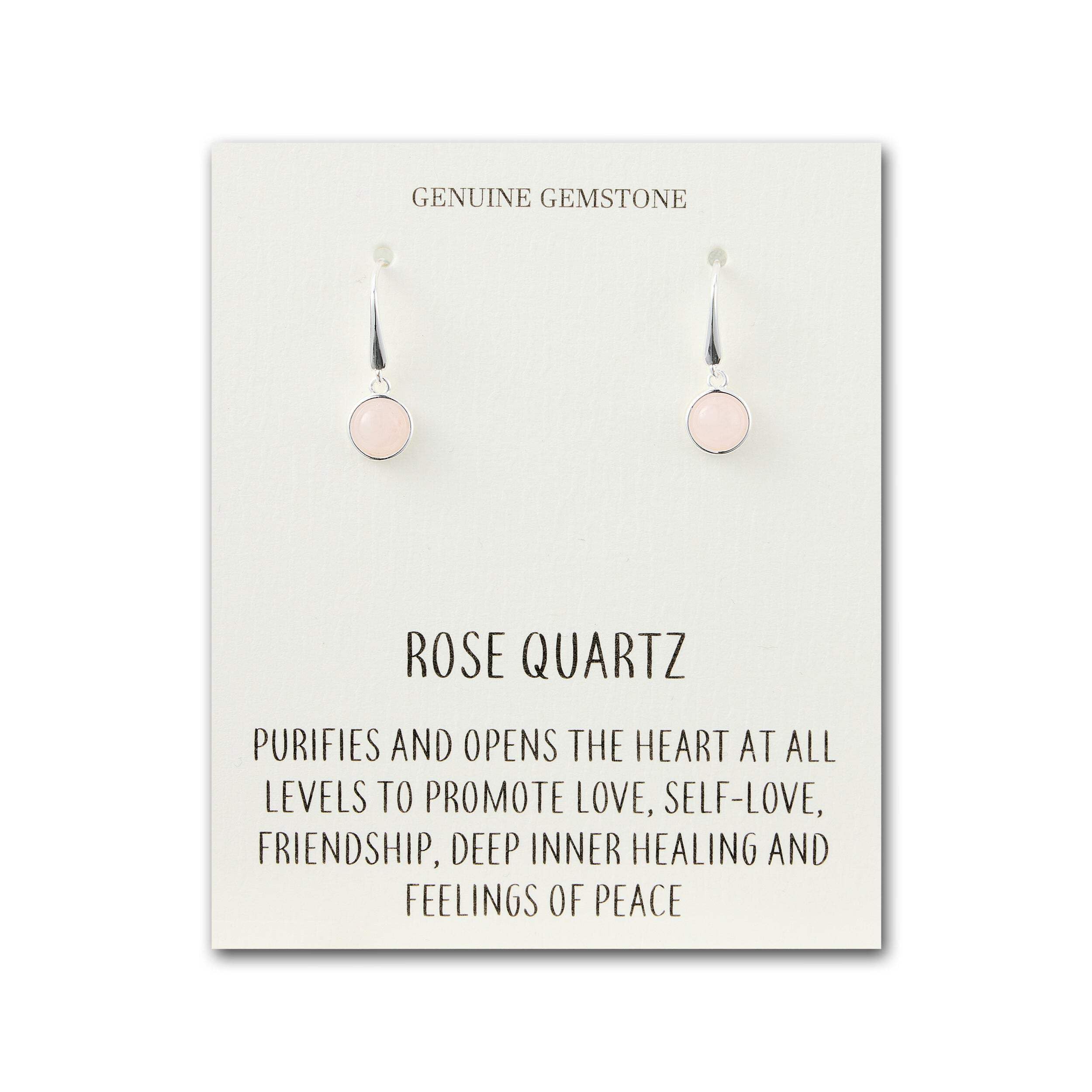 Philip Jones Rose Quartz Drop Earrings with Inspirational Quote Card - Elegant Dangle Jewelry for Women, Perfect Gift for Birthday, Anniversary & Special Occasions
