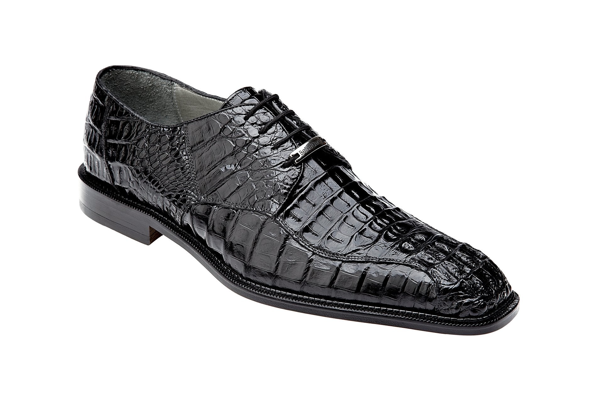 Belvedere Chapo Genuine Hornback Caiman Dress Shoes for Men - Black 1465 | Premium Luxury Formal Shoes for Business, Weddings & Special Occasions