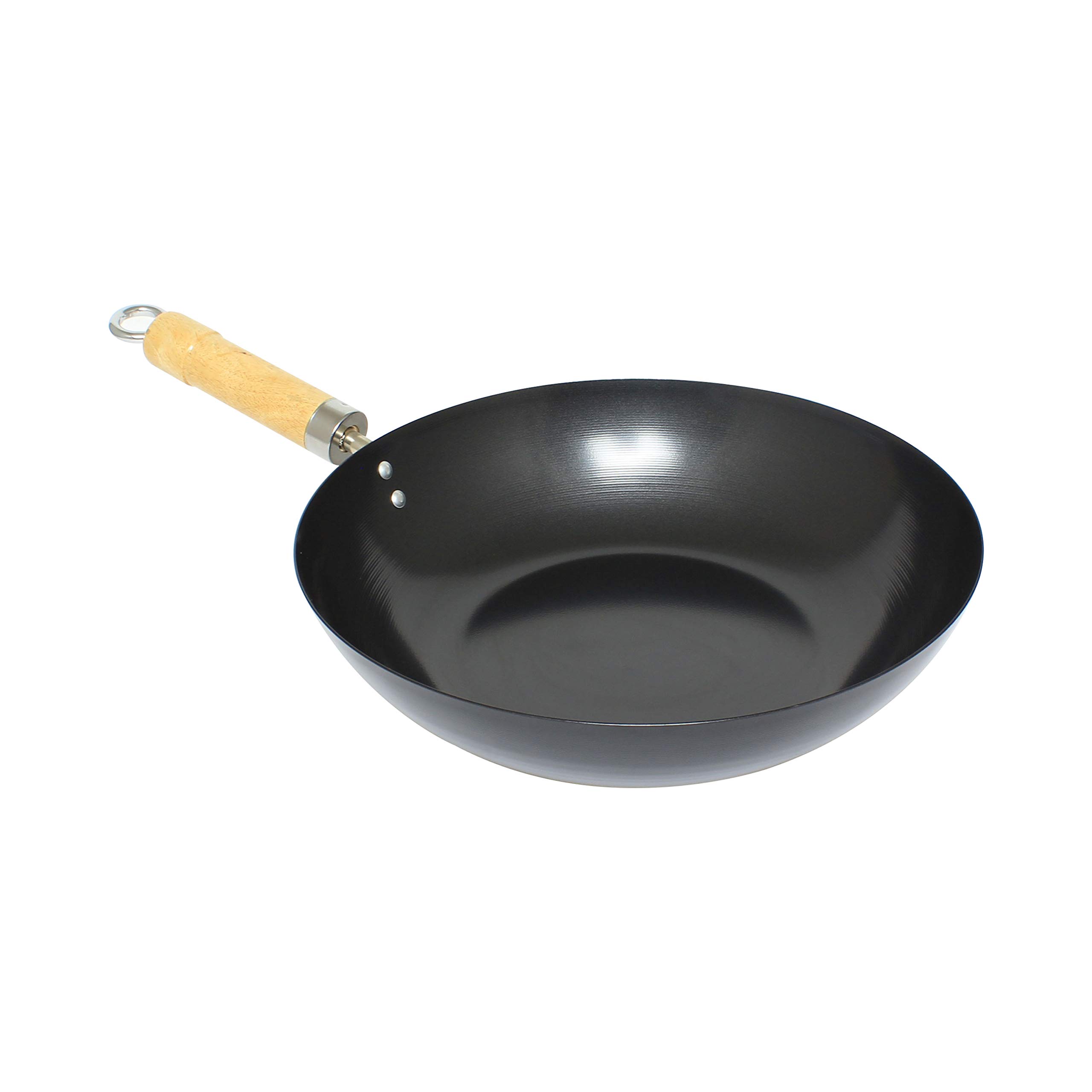 Thunder Group 12-Inch Non-Stick Carbon Steel Wok with Wooden Handle - Perfect for Stir-Frying, Deep Frying & Asian Cooking