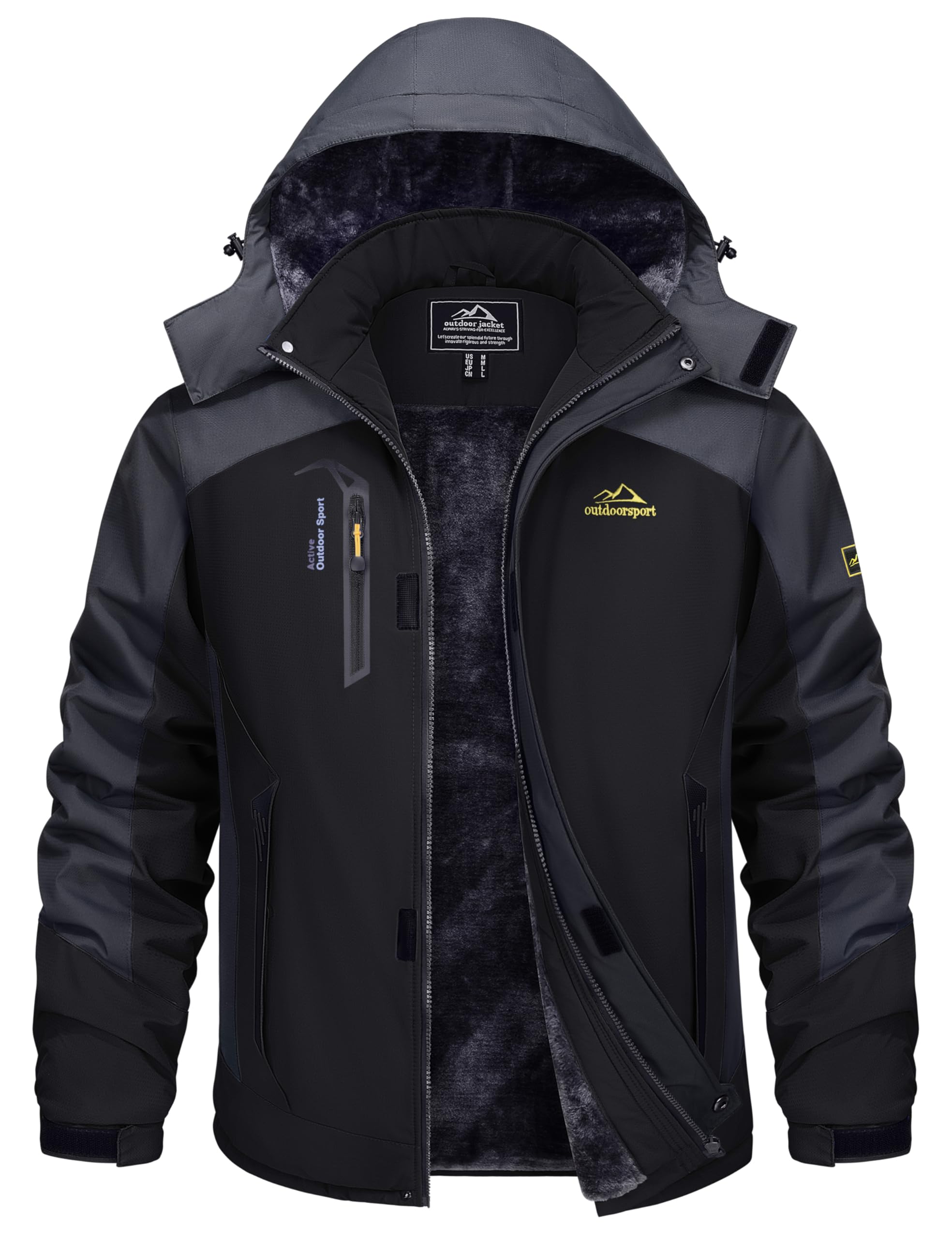 TACVASEN Men's Water-Resistant Fleece Winter Jacket - Military Tactical Snow Ski Coat with Hood for Outdoor Hiking, Camping & Cold Weather Protection