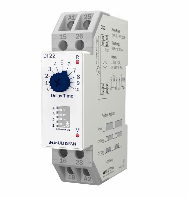 DI-22 ON-Off Delay Timer Relay 230VAC/24VDC - Adjustable Time Control for Industrial Automation, HVAC Systems, and Electrical Equipment