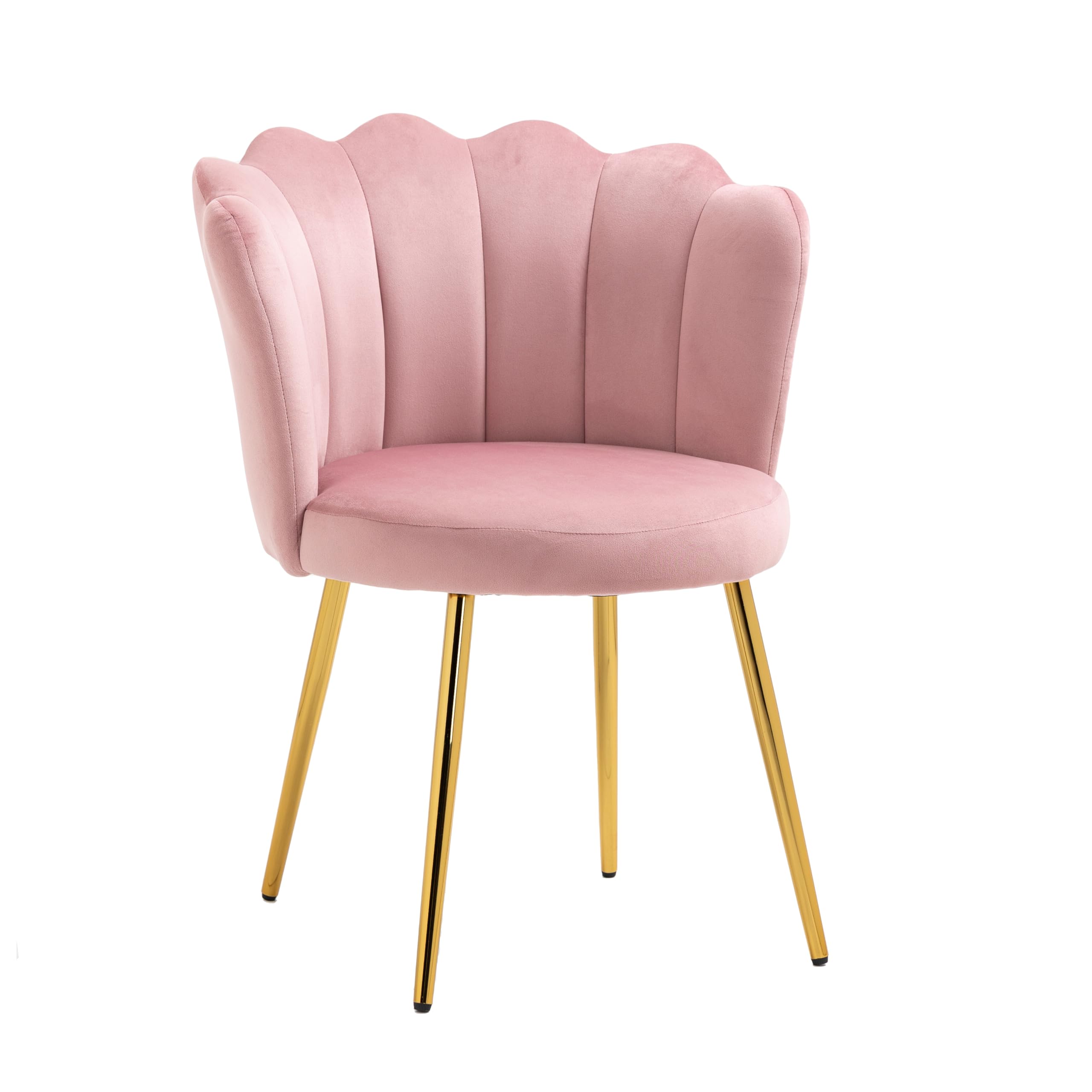 Modern Velvet Upholstered Vanity Chair with Golden Metal Legs & Petal Back - Comfy Armchair for Bedroom, Dining, Desk - Perfect for Women, Girls & Kids (Bright Pink) - Ideal for Makeup Vanity, Dressing Room, Home Office & Study