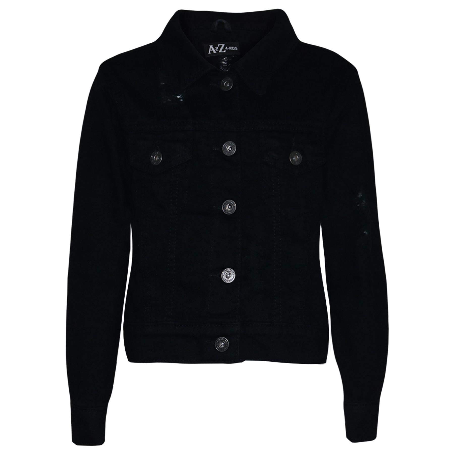 A2Z 4 Kids Girls Ripped Denim Jacket - Designer Coat for Girls JK16 in Jet Black Size 13 | Trendy Outfit for School, Playdates & Casual Wear