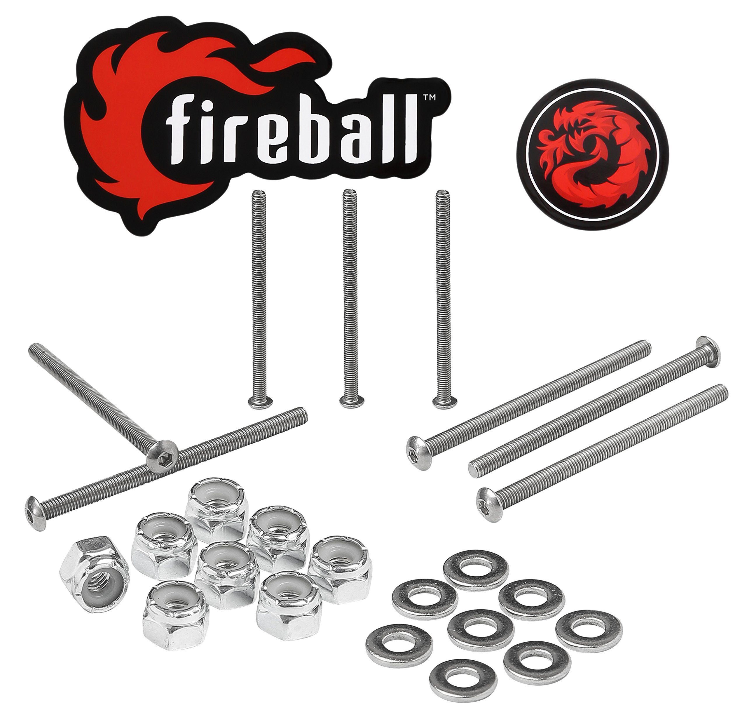 Fireball Dragon Skateboard Hardware Kit - 8 Ultra Strong Stainless Steel Mounting Screws & Nuts Set for Longboard, Cruiser & Skateboard - Durable Bolts for Smooth Riding & Tricks - Perfect for Street Skating, Commuting & Skatepark Sessions