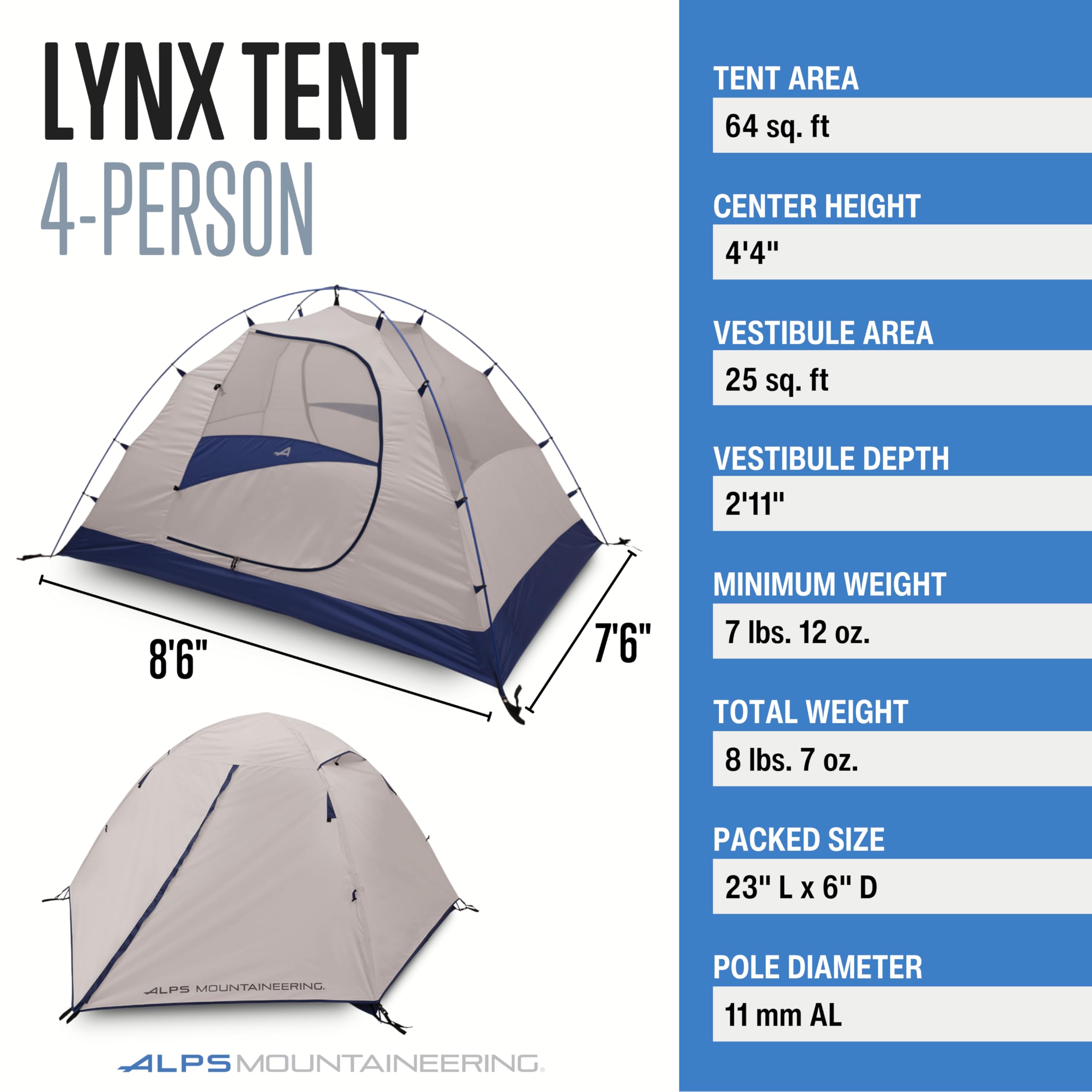 ALPS Mountaineering Lynx 4-Person Tent - Lightweight Backpacking Tent for Camping, Hiking & Outdoor Adventures - Waterproof 4-Season Shelter for Family Camping Trips