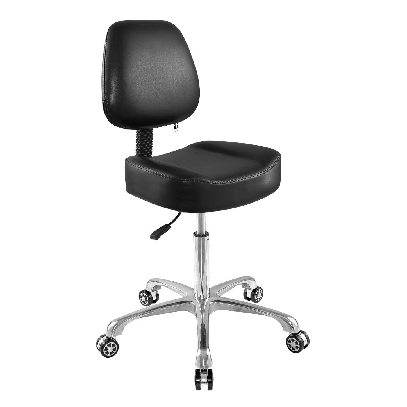 Ergonomic Rolling Stool with Backrest - Adjustable Height Swivel Drafting Chair with Wheels for Studio, Dental Office, Salon & Home Desk - Perfect for Artists, Barbers & Professionals (Black)