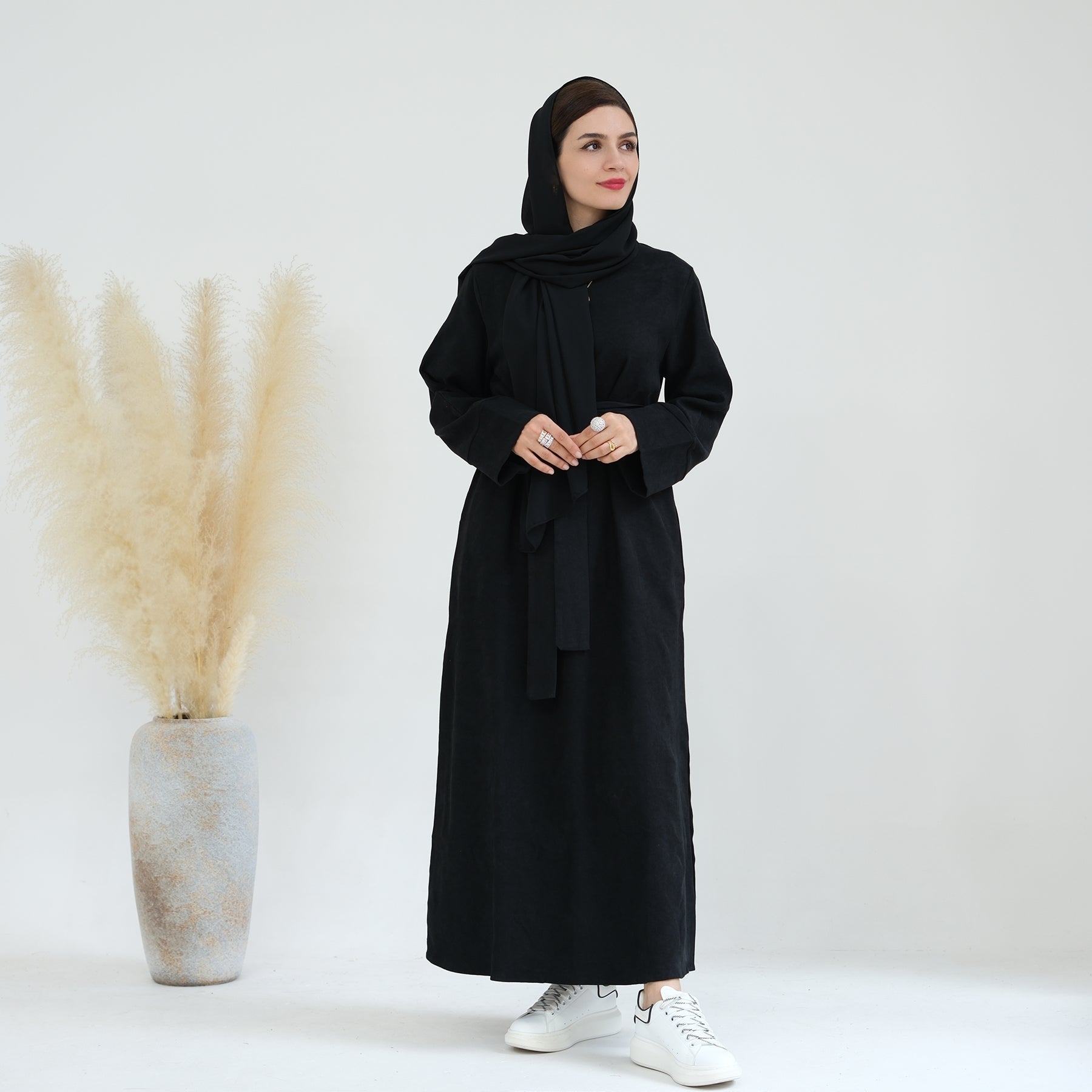 Liliana Women's Black Cold Weather Abaya Dress - Modest Islamic Prayer Dress for Winter, Home & Mosque Wear