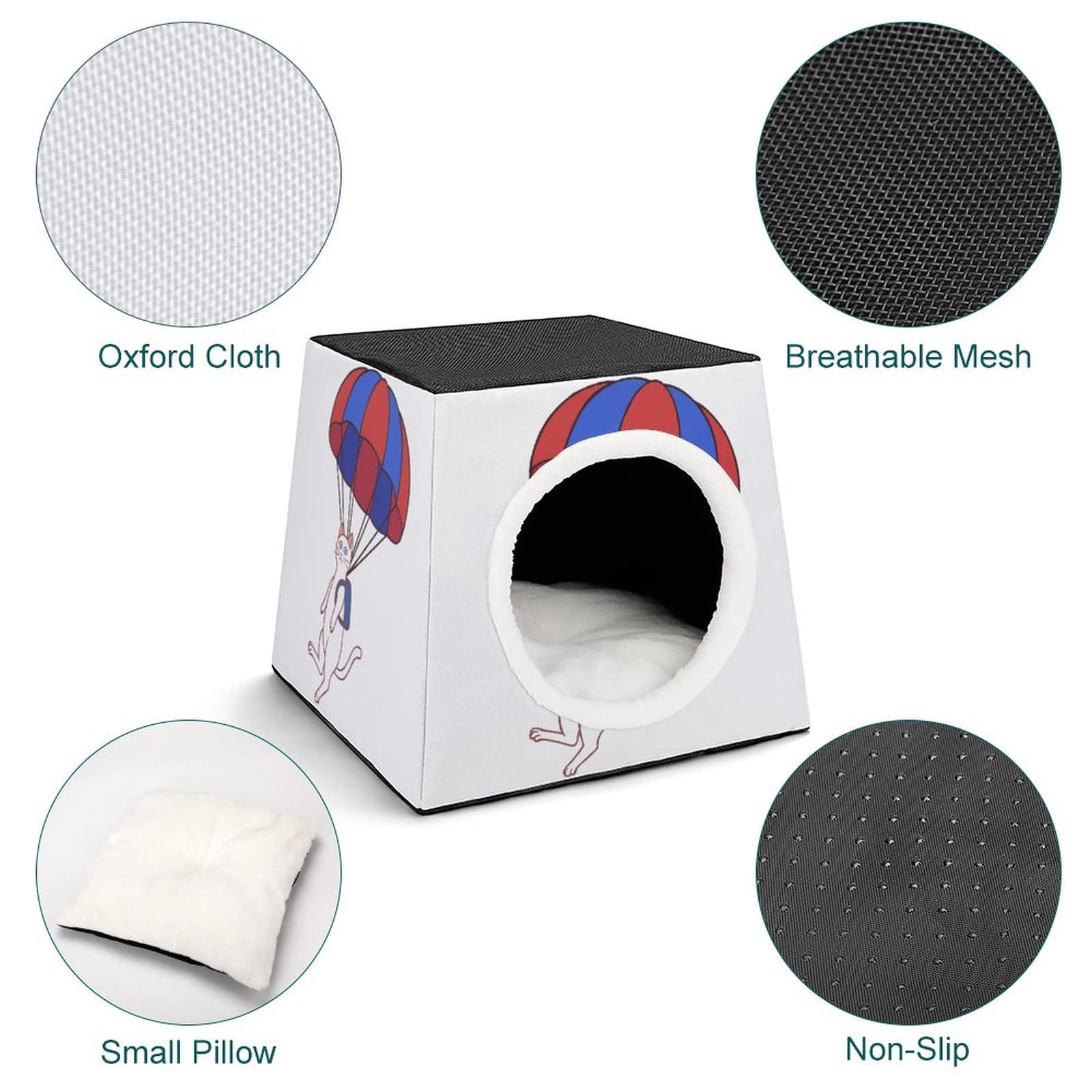 Custom Printed Cat House & Indoor Pet Habitat - Cozy Cat Cube Condo, Sofa Cave Bed for Kittens - Perfect for Small Spaces & Home Decor (White)