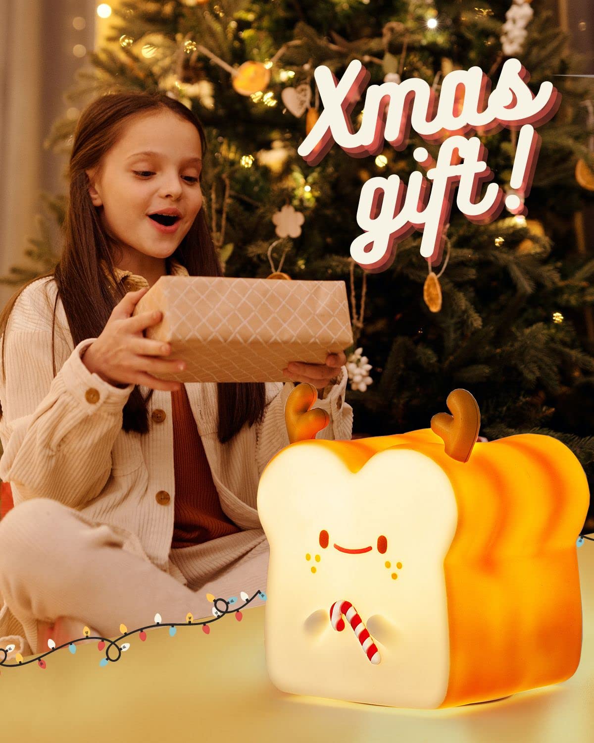 Deer Toast Lamp Bread Night Light - USB Rechargeable Touch Sensor Nightlight with 1 Hour Timer, Cute Christmas Gift for Women & Girls, Portable Silicone Kids Light for Nursery, Bedroom Decor & Cozy Ambiance