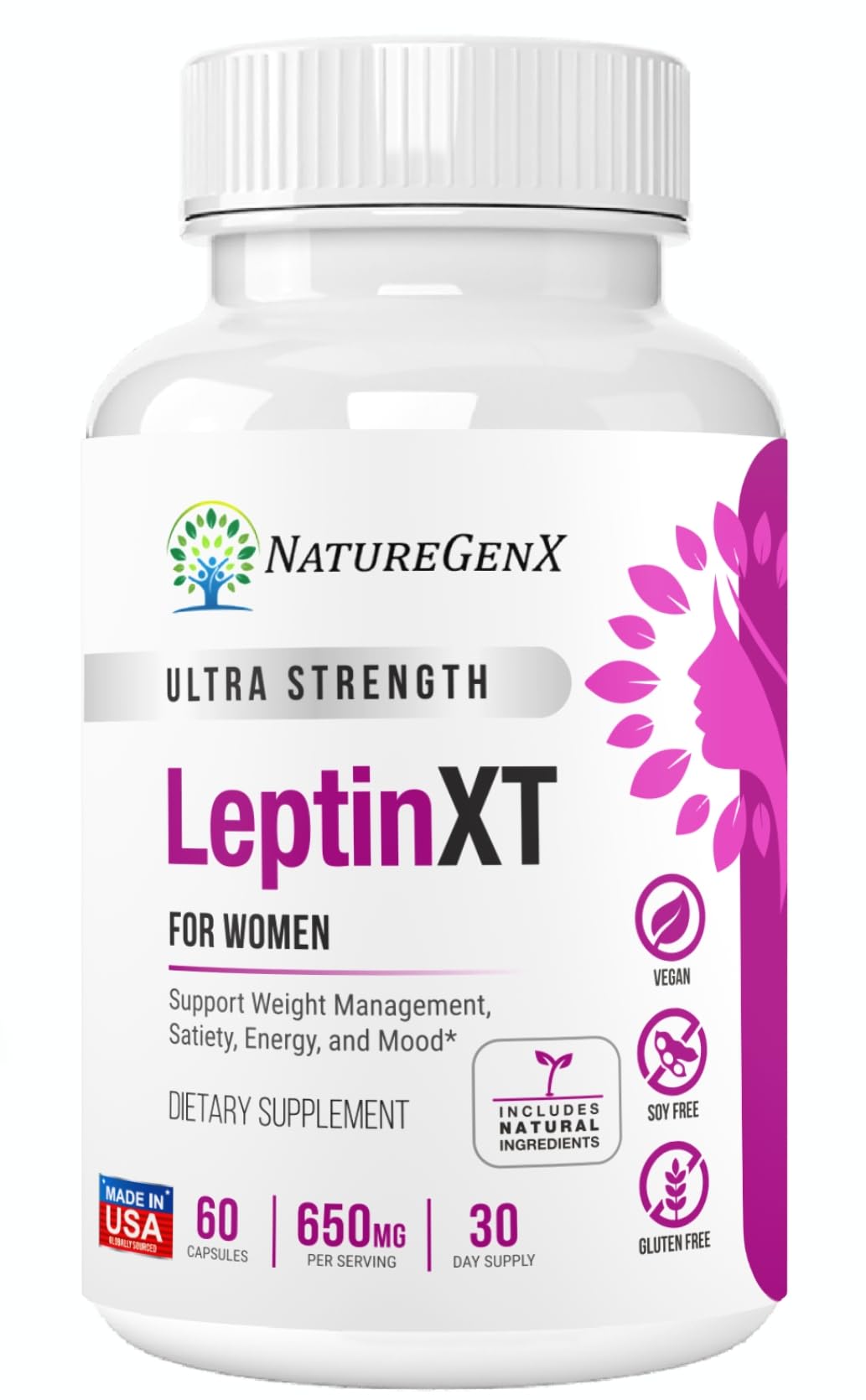 LeptinXT - Advanced Strength Leptin Supplement for Women's Weight Loss | Healthy Fat Burner Pills | Natural Diet Aid for Metabolism Boost | 60 Capsules | Perfect for Post-Workout Recovery & Daily Energy Support