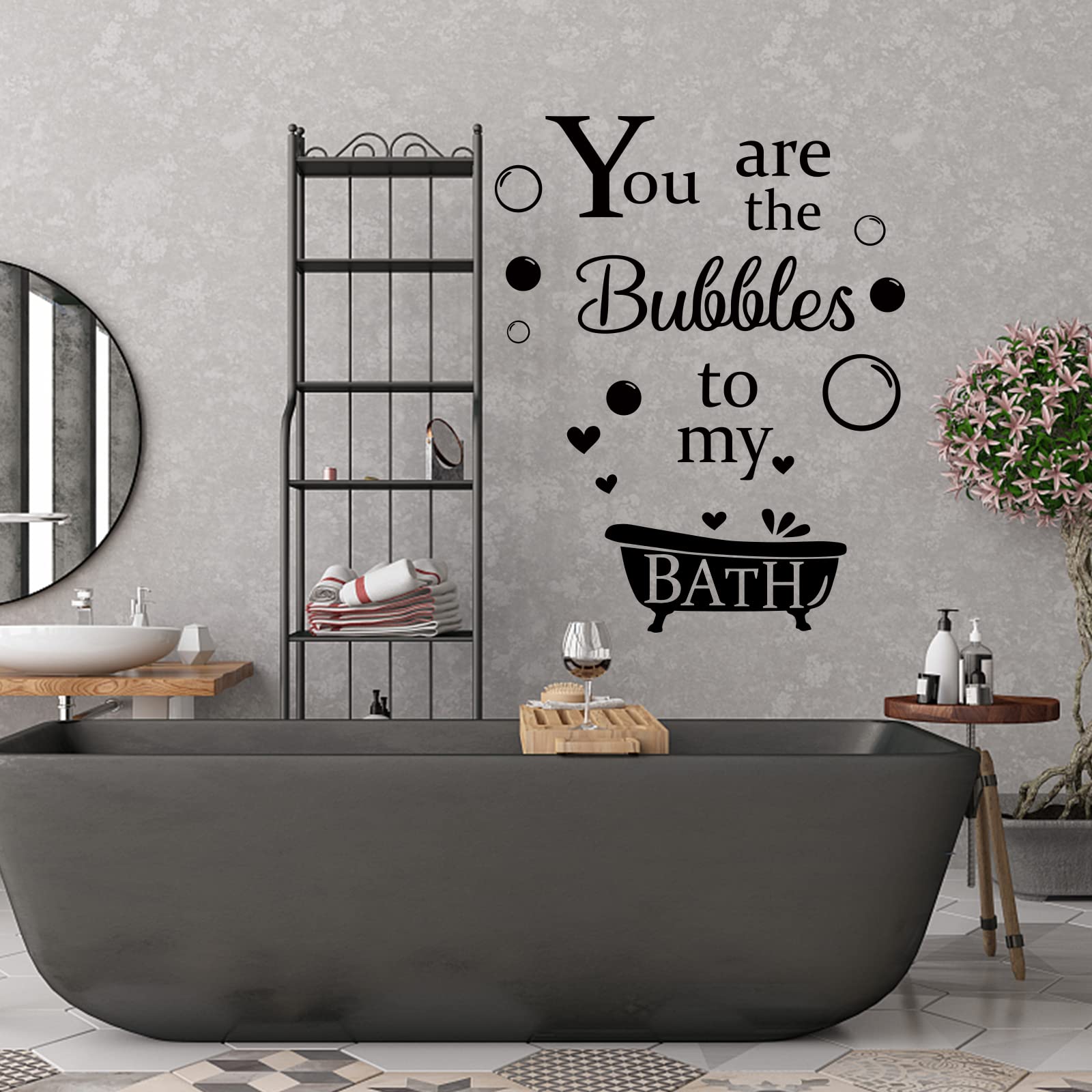 PLIGREAT Romantic Couple Bathroom Wall Decal - 'You Are The Bubbles to My Bath' Vinyl Sticker (19.7×15.4 inches) - Waterproof Bathroom Decor for Shower, Tub & Home Spa