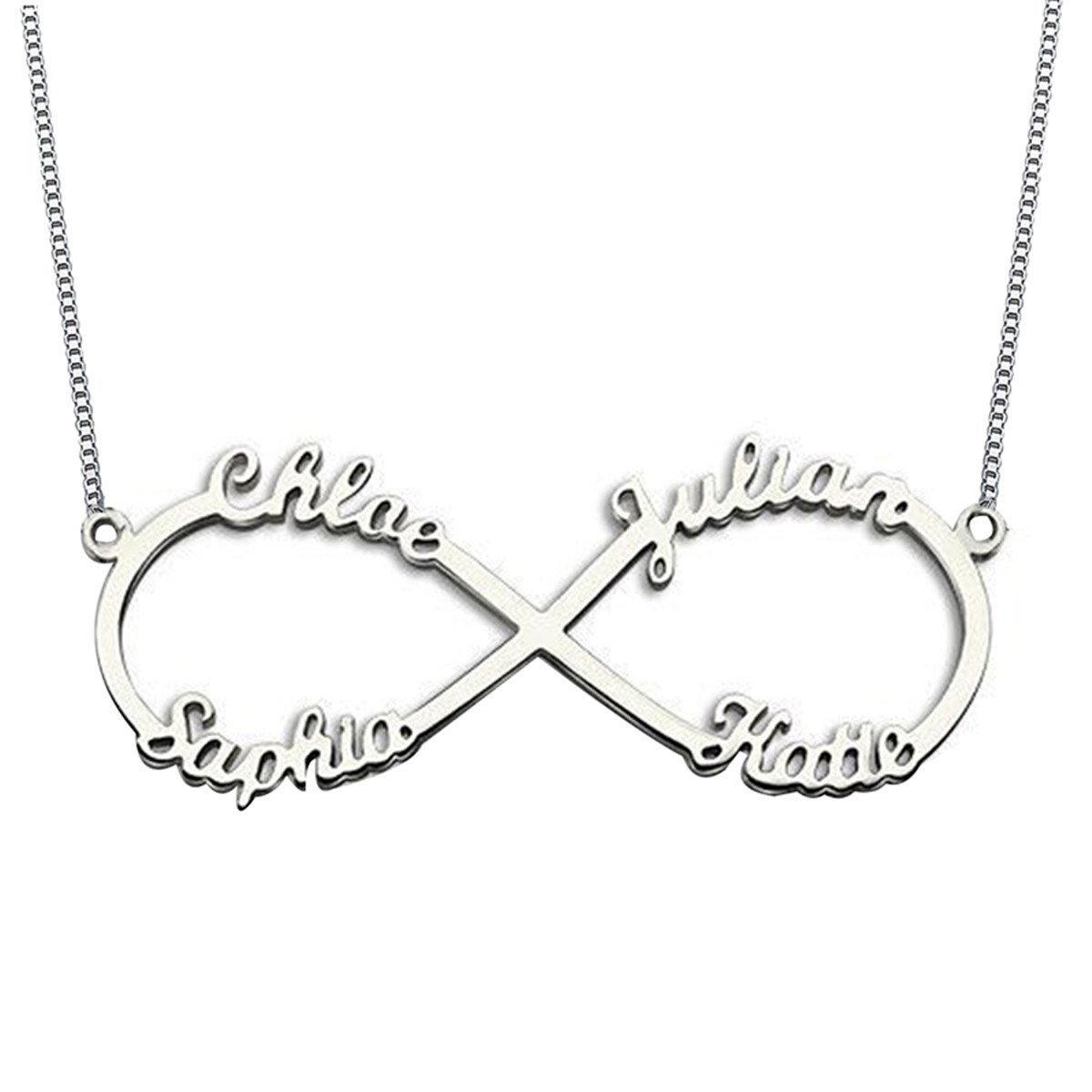 925 Sterling Silver Custom Infinity Name Necklace - Personalized Family Jewelry with 4 Names - Perfect Gift for Mom, Wife, Anniversary & Special Occasions
