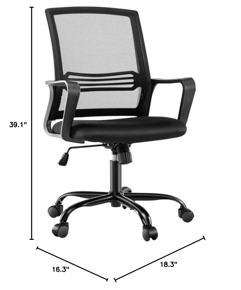 Ergonomic AFO Task Mid-Back Office Chair with Lumbar Support - Dark Black - Perfect for Home Office, Gaming & Workspaces
