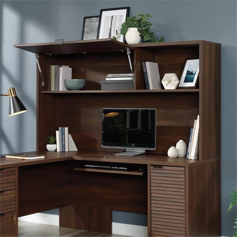 UrbanPro Englewood Large Wooden Desk Hutch in Spiced Mahogany - Home Office Organizer with Storage Shelves for Workspace & Study Room