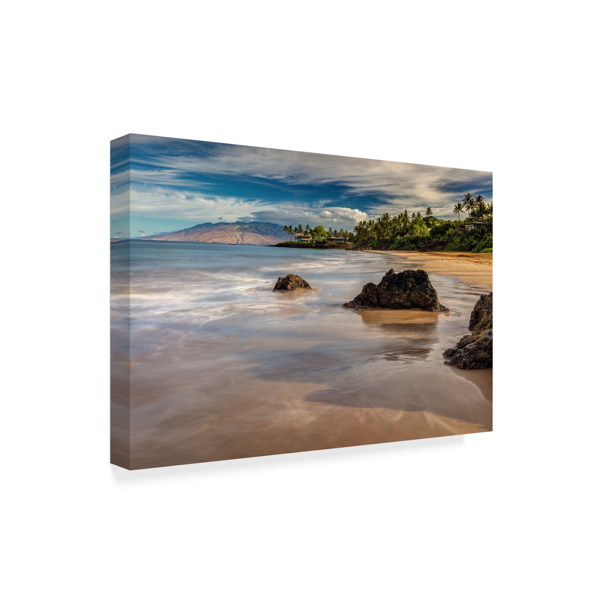 Secret Beach Maui by Pierre Leclerc - 30x47 Inch Framed Wall Art Print, Tropical Beach Landscape Painting for Living Room, Bedroom & Office Decor