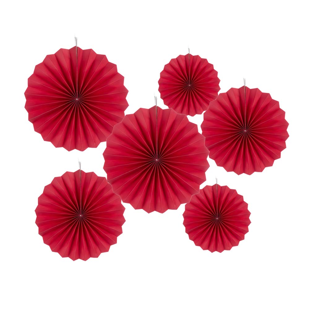 MOWO 6-Piece Red Paper Fan Hanging Decorations - Traditional Chinese Style Hand Fans for Home, Wedding, Party & Festival Decor